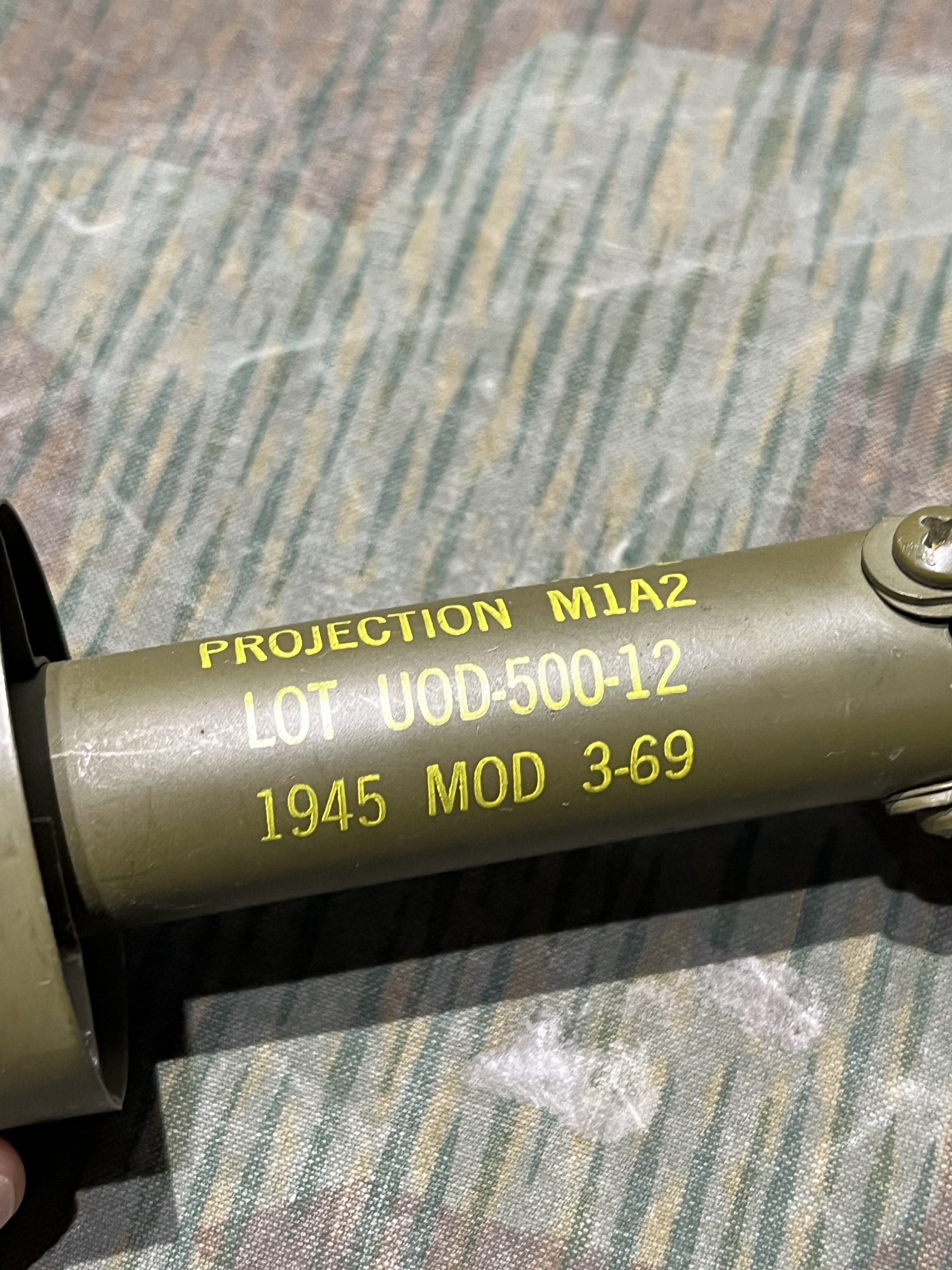 Original U.S. WWII Inert 1945 Dated M1A2 Rifle Grenade Adapter w/ Dummy Pineapple Grenade - Image 2