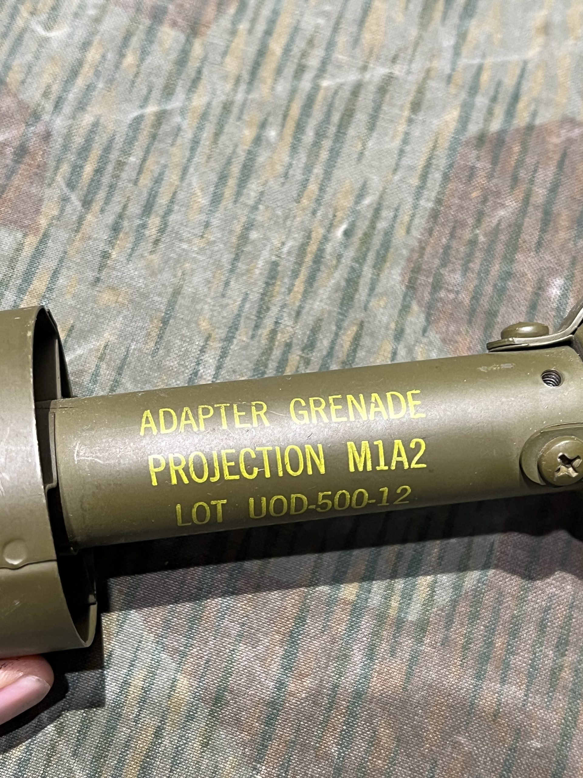 Original U.S. WWII Inert 1945 Dated M1A2 Rifle Grenade Adapter w/ Dummy Pineapple Grenade - Image 3