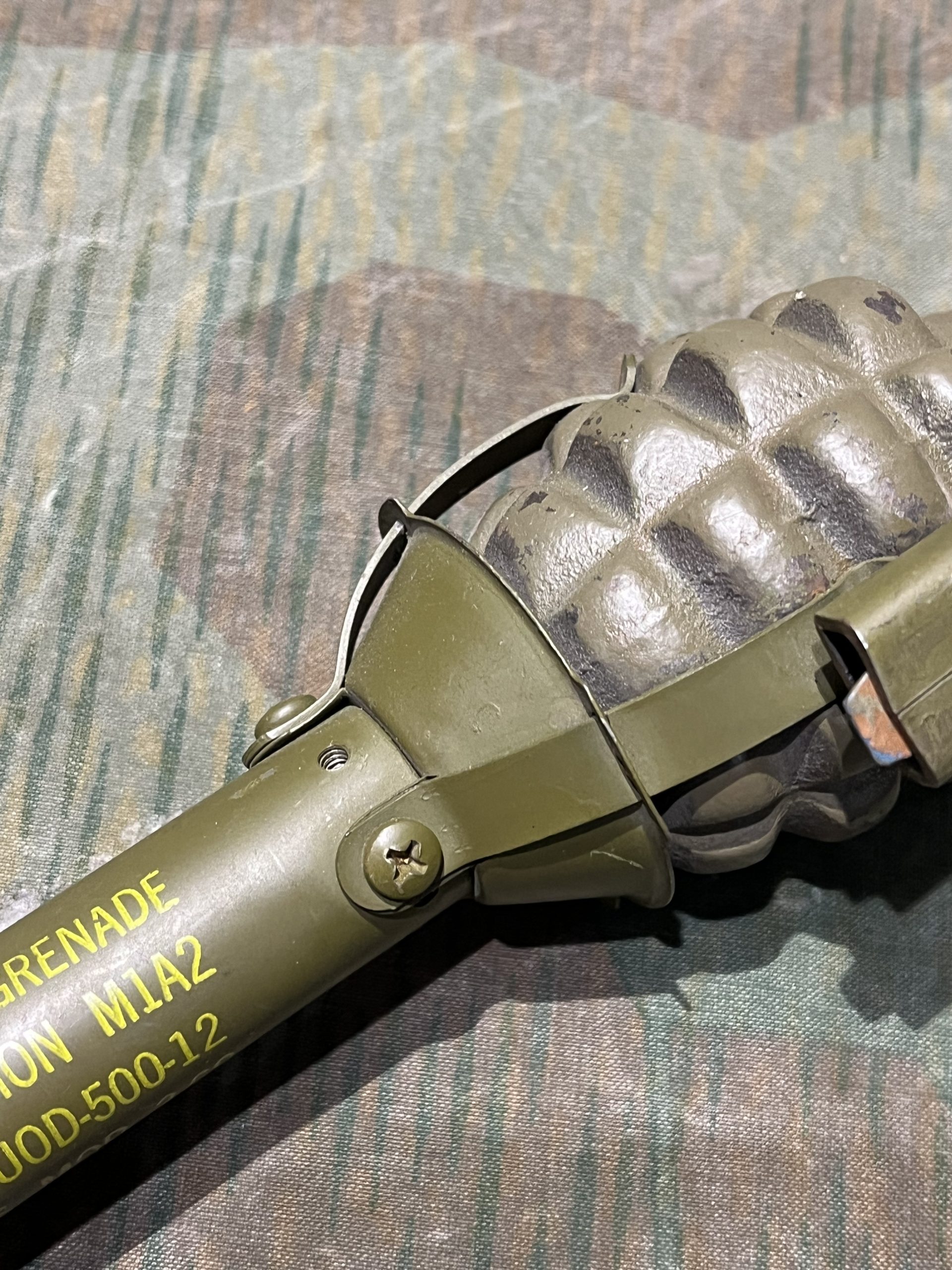 Original U.S. WWII Inert 1945 Dated M1A2 Rifle Grenade Adapter w/ Dummy Pineapple Grenade - Image 4