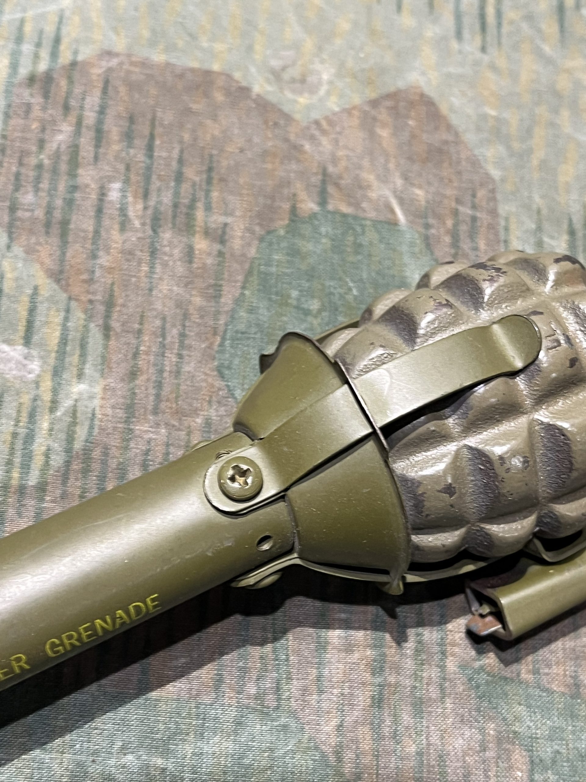 Original U.S. WWII Inert 1945 Dated M1A2 Rifle Grenade Adapter w/ Dummy Pineapple Grenade - Image 5