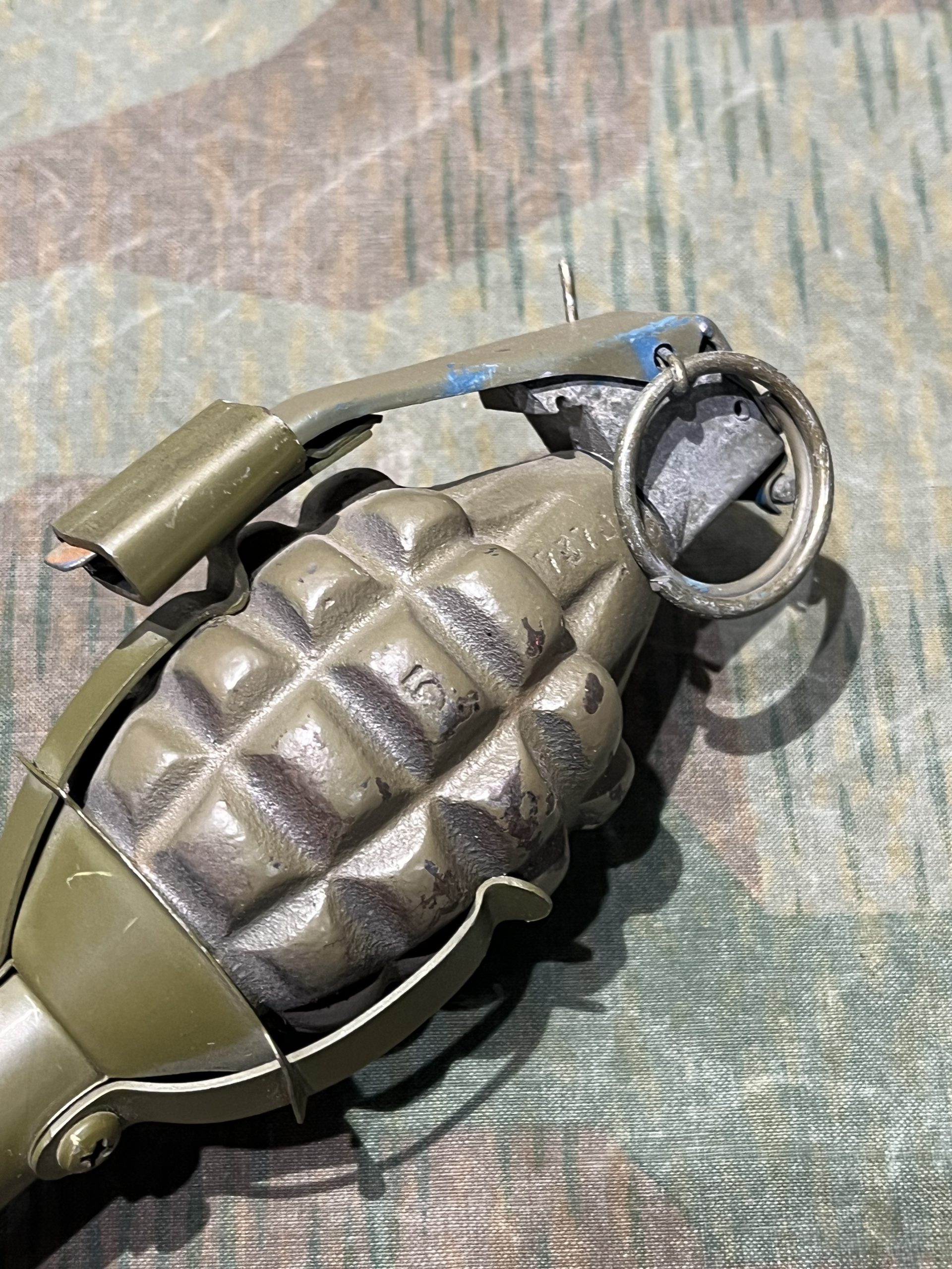 Original U.S. WWII Inert 1945 Dated M1A2 Rifle Grenade Adapter w/ Dummy Pineapple Grenade - Image 7
