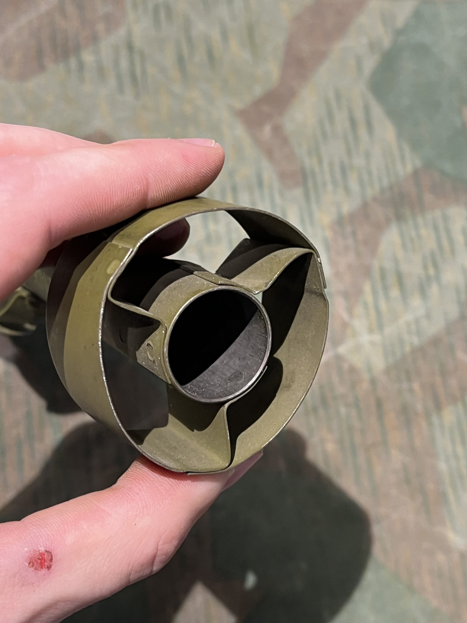 Original U.S. WWII Inert 1945 Dated M1A2 Rifle Grenade Adapter w/ Dummy Pineapple Grenade - Image 10