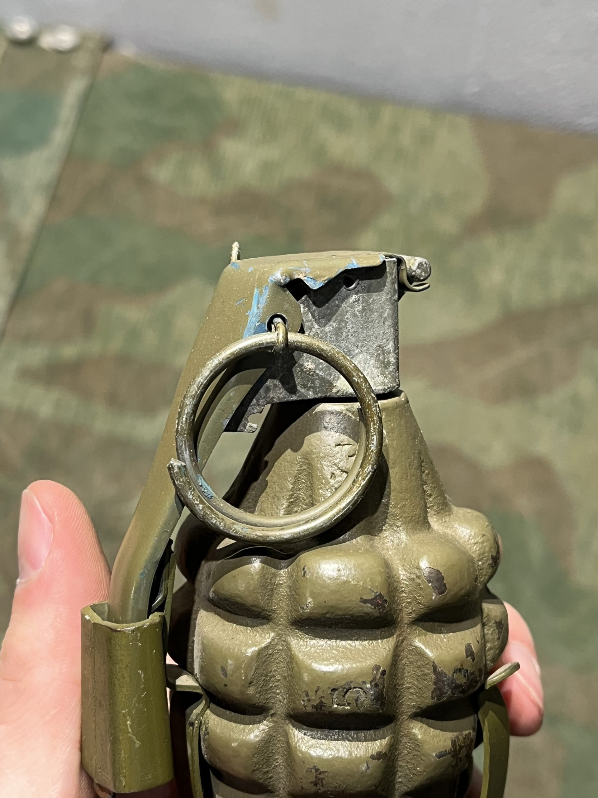 Original U.S. WWII Inert 1945 Dated M1A2 Rifle Grenade Adapter w/ Dummy Pineapple Grenade - Image 13