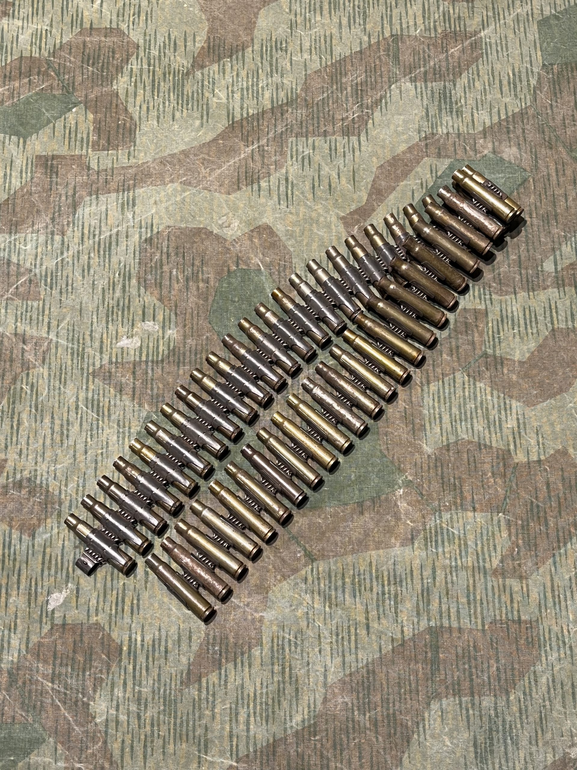 Original WW2 German Mg34 Mg42 1939 Dated 50rd Belt w/ Marked Spent Casings