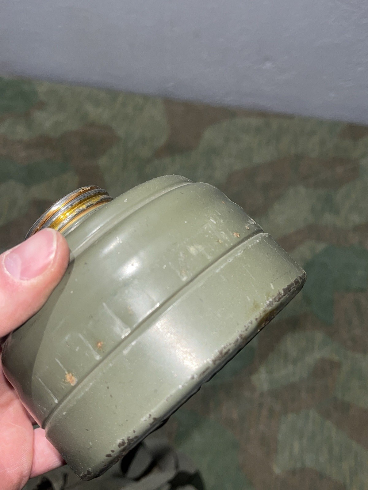 Original WW2 German GM30 Gas Mask, Filter, & Canister Marked 1935 - Image 8