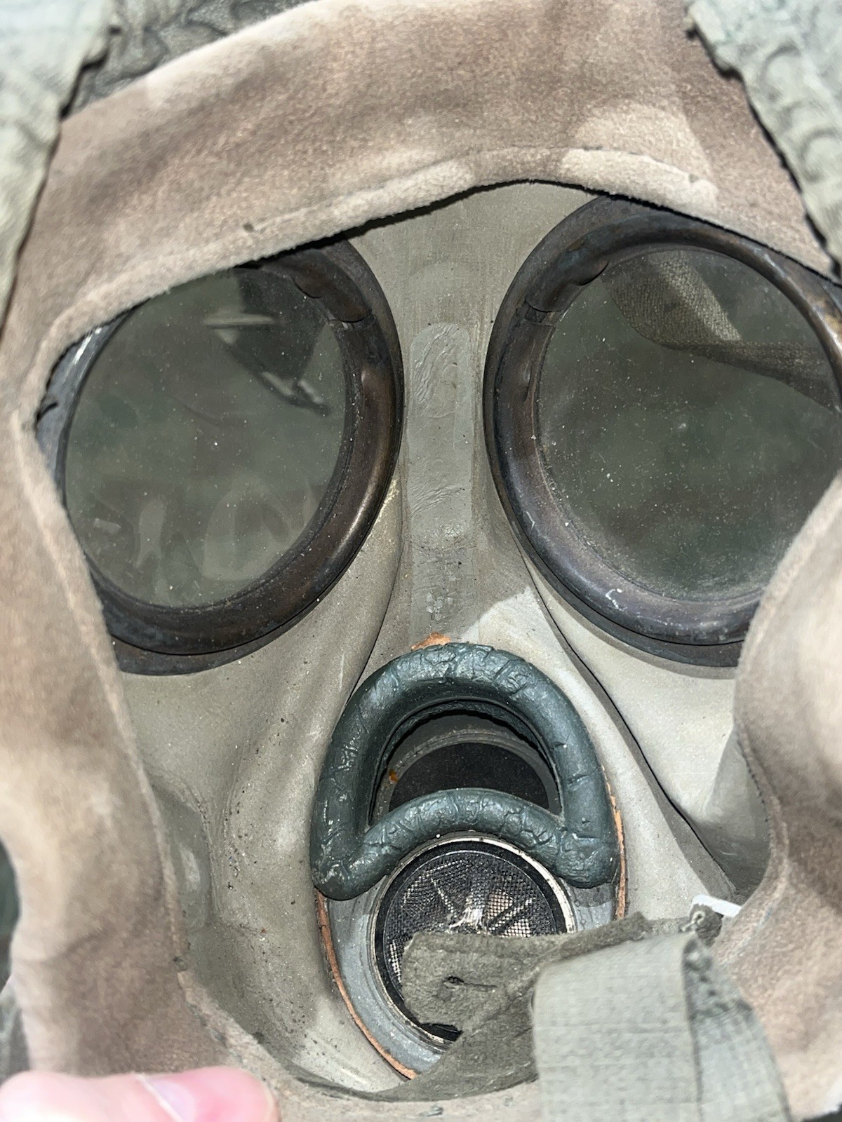 Original WW2 German GM30 Gas Mask, Filter, & Canister Marked 1935 - Image 10