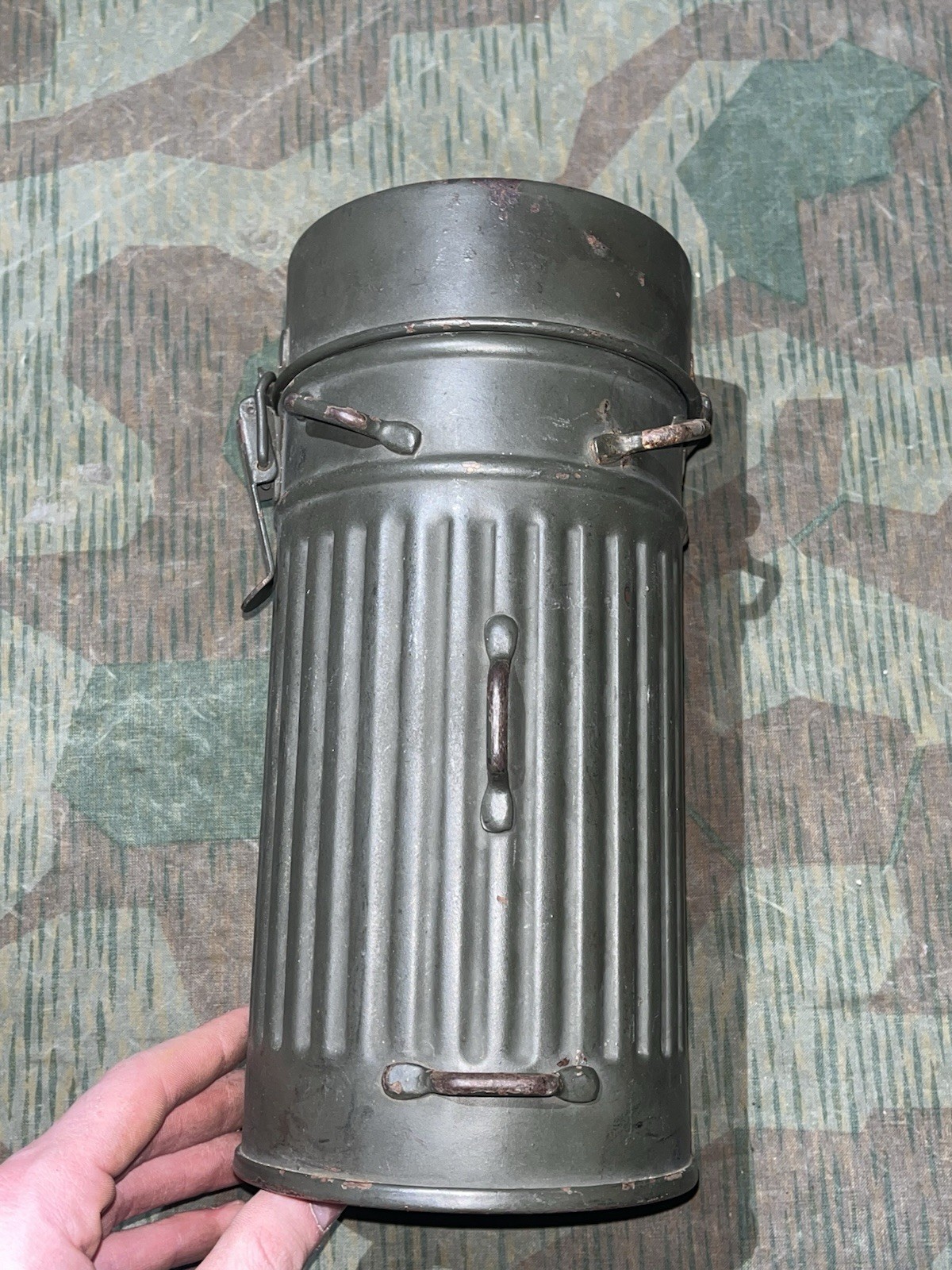 Original WW2 German GM30 Gas Mask, Filter, & Canister Marked 1935 - Image 17