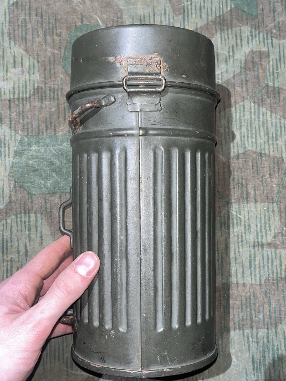 Original WW2 German GM30 Gas Mask, Filter, & Canister Marked 1935 - Image 18