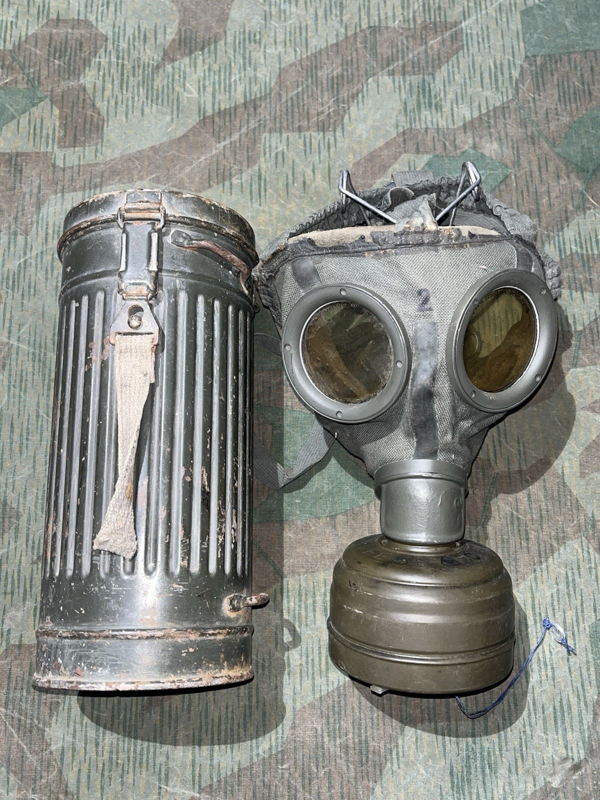 Original WW2 German GM30 Gas Mask, Filter, & Canister Marked EBU 1943