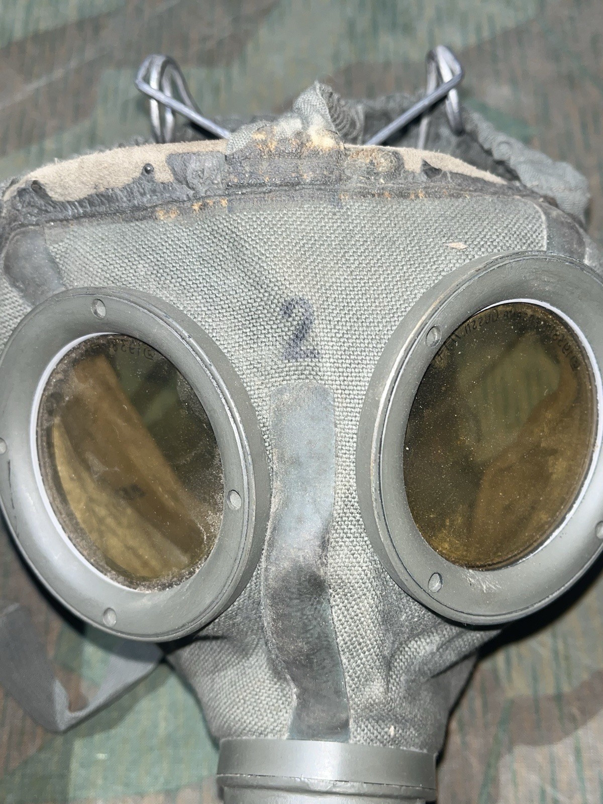 Original WW2 German GM30 Gas Mask, Filter, & Canister Marked EBU 1943 - Image 2