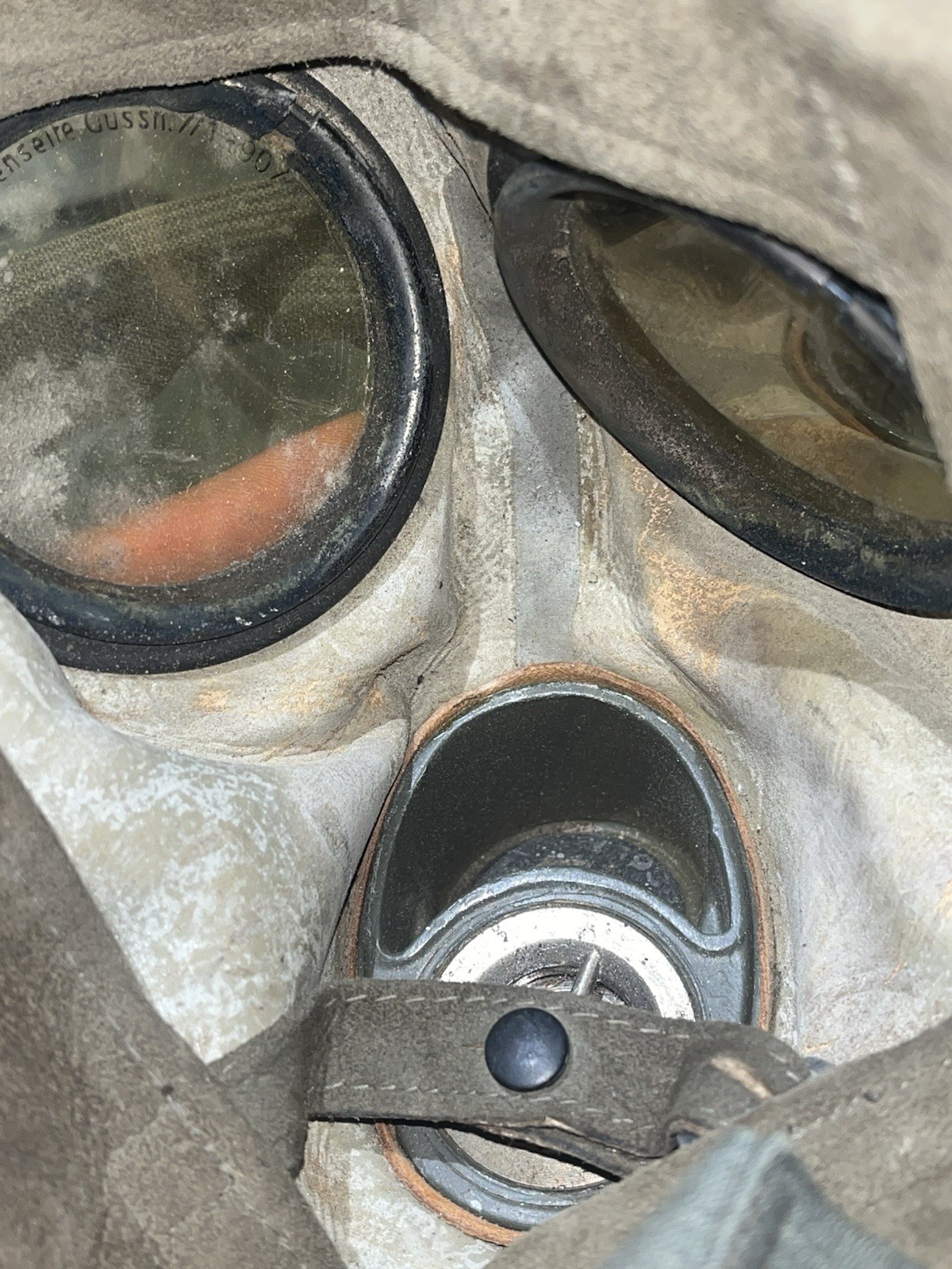Original WW2 German GM30 Gas Mask, Filter, & Canister Marked EBU 1943 - Image 12