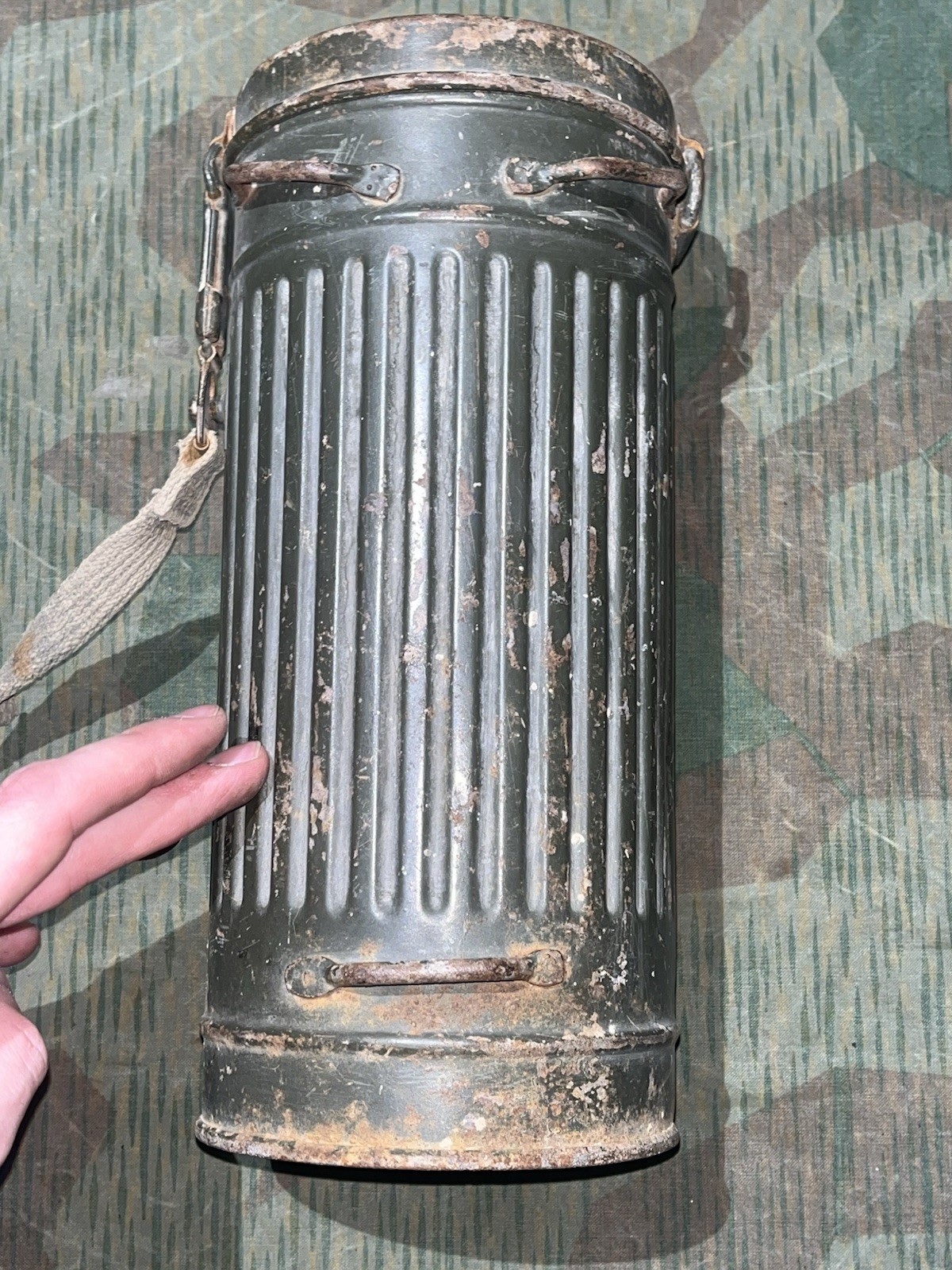 Original WW2 German GM30 Gas Mask, Filter, & Canister Marked EBU 1943 - Image 17