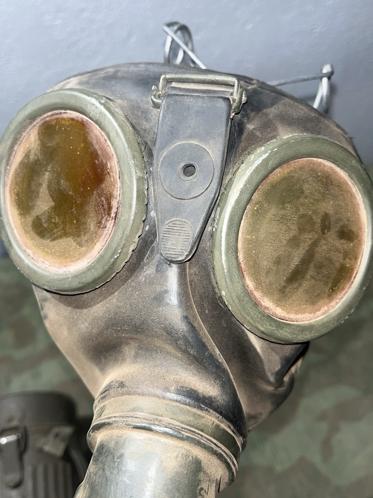 Original WW2 German GM38 Gas Mask, Filter, & Canister Marked Draeger 1939 - Image 4