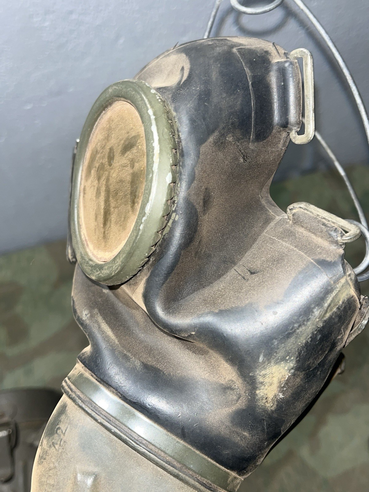 Original WW2 German GM38 Gas Mask, Filter, & Canister Marked Draeger 1939 - Image 5
