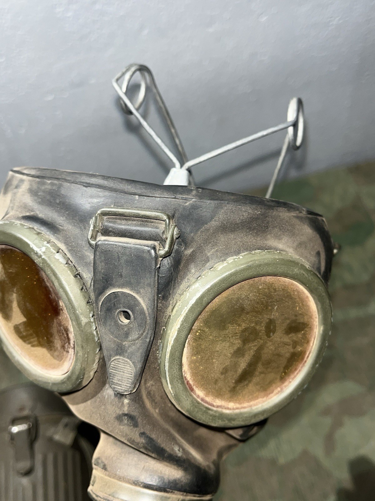 Original WW2 German GM38 Gas Mask, Filter, & Canister Marked Draeger 1939 - Image 6