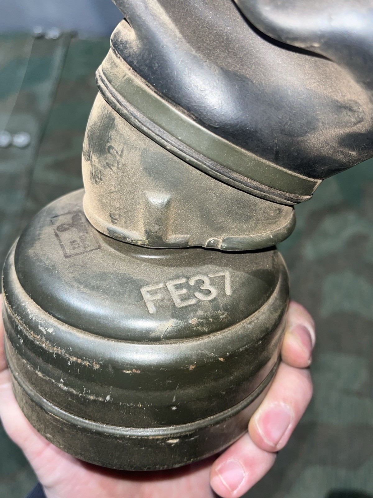 Original WW2 German GM38 Gas Mask, Filter, & Canister Marked Draeger 1939 - Image 8