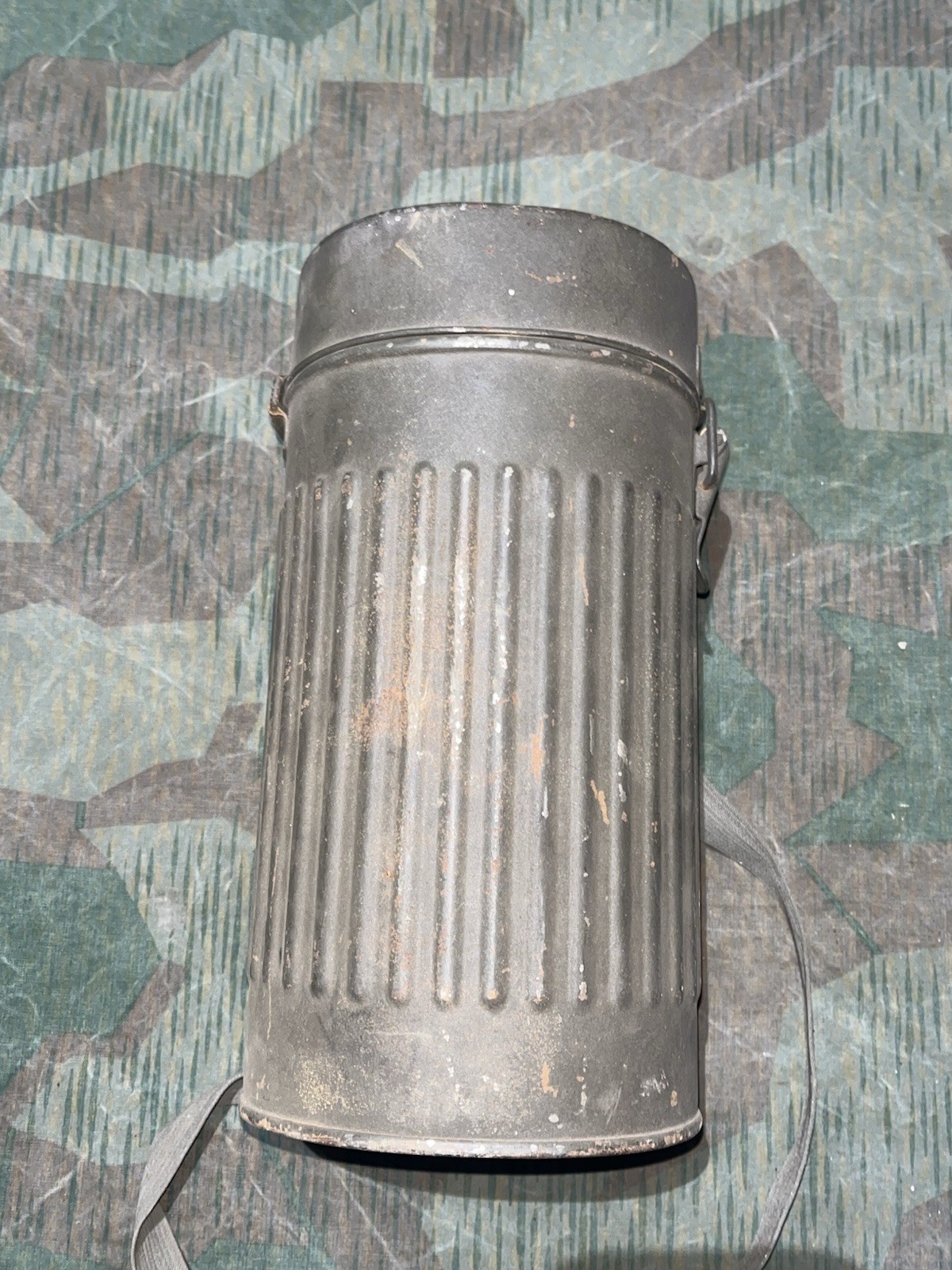 Original WW2 German GM38 Gas Mask, Filter, & Canister Marked Draeger 1939 - Image 11