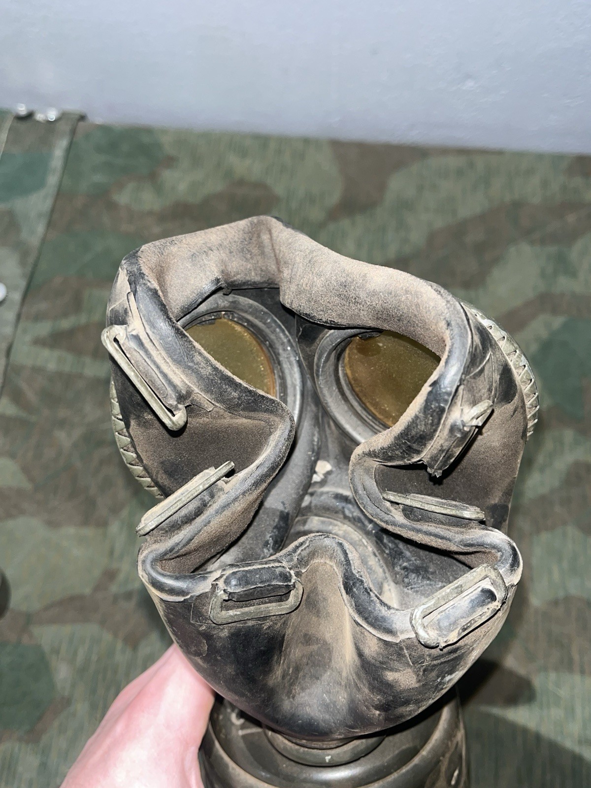 Original WW2 German GM38 Gas Mask, Filter, & Canister Marked Draeger 1939 - Image 19