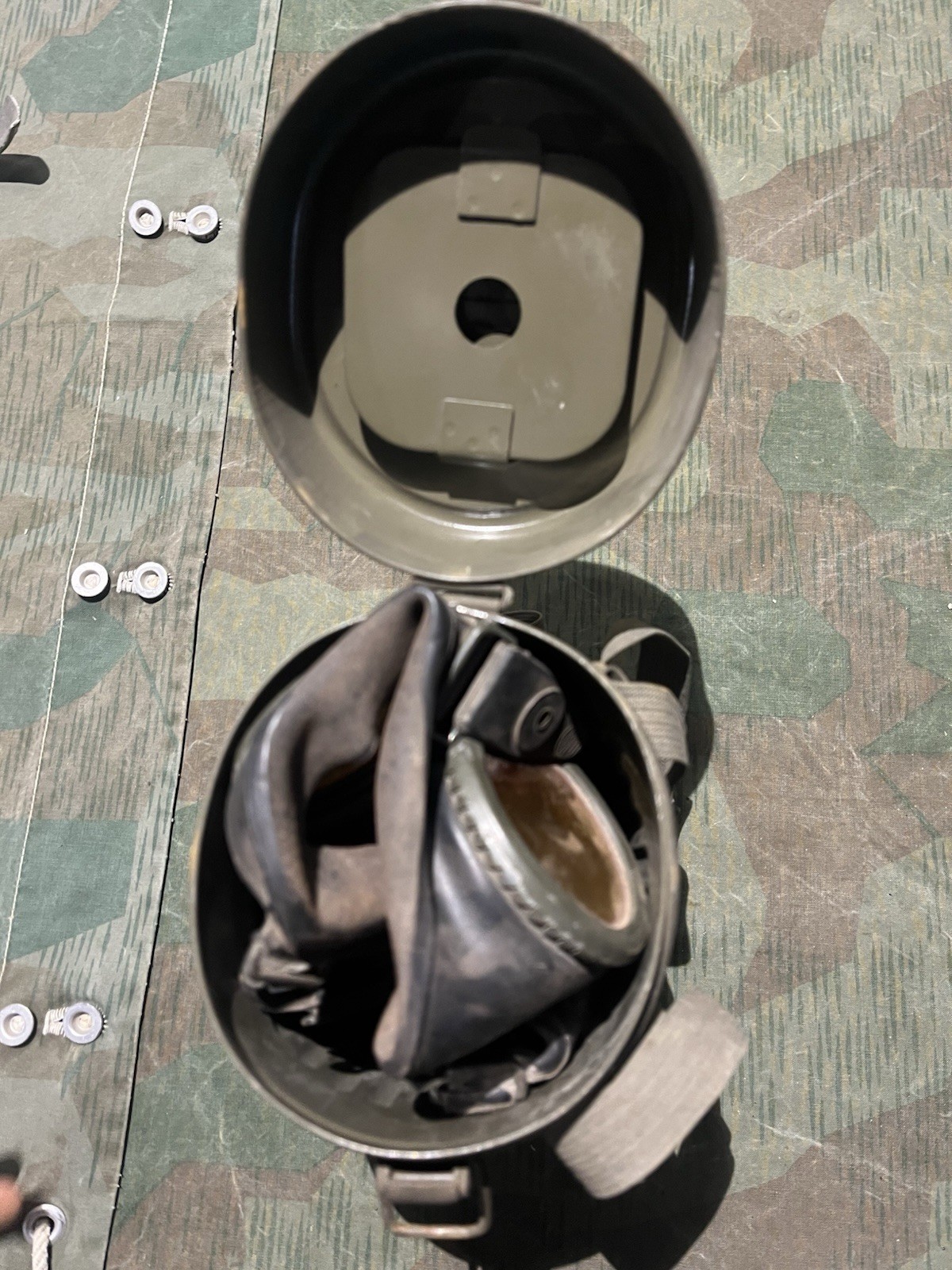 Original WW2 German GM38 Gas Mask, Filter, & Canister Marked Draeger 1939 - Image 24