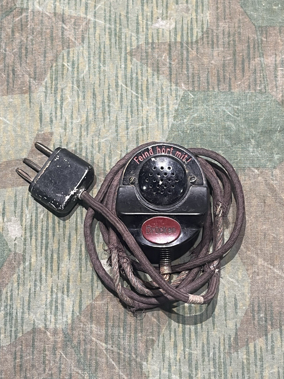 Original WW2 German Panzer Tank Hand Microphone Torn Radio Waffen Eagle Marked
