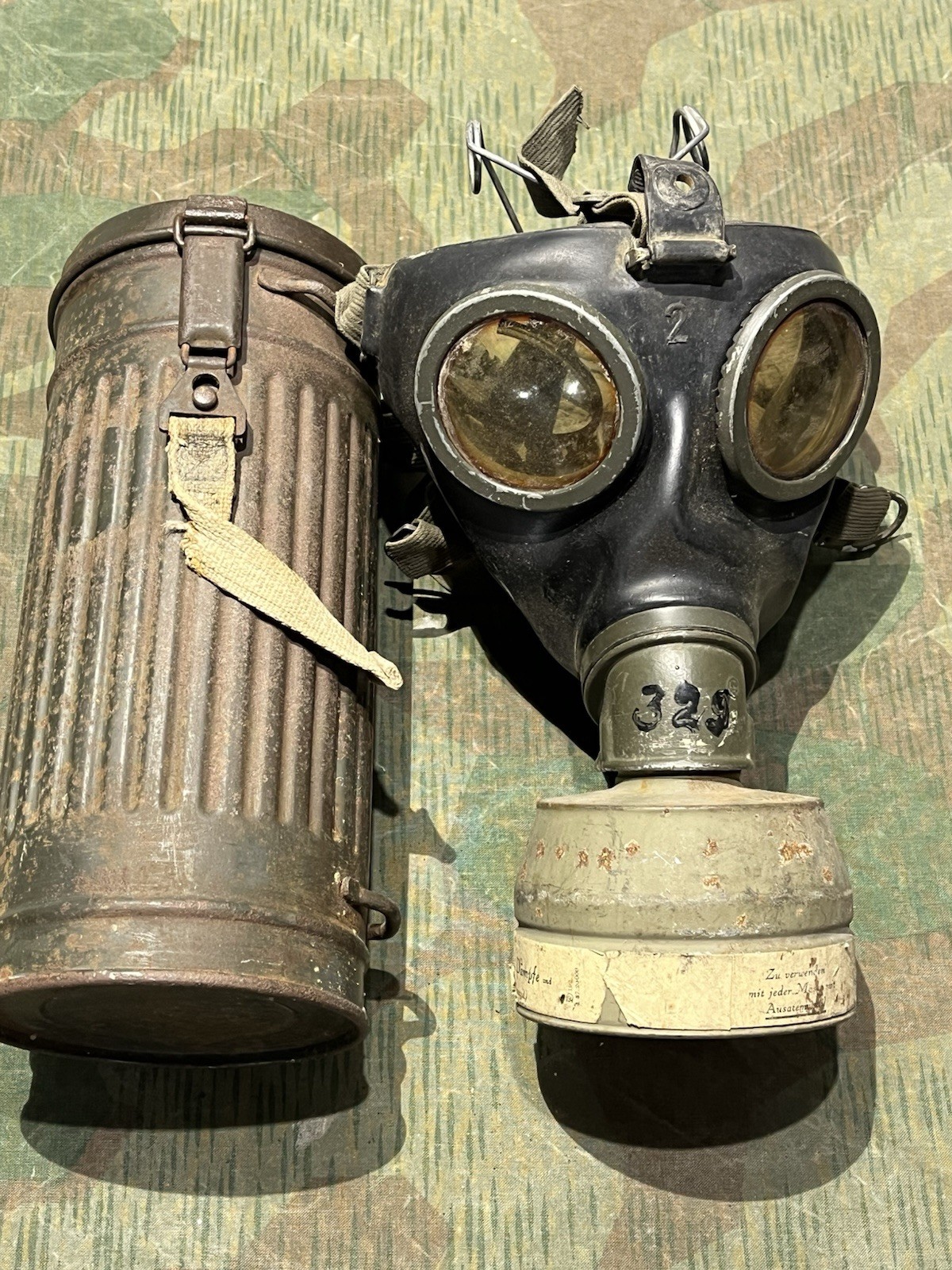 Original WW2 German GM38 Gas Mask, Filter, & Canister Marked AGO 1943