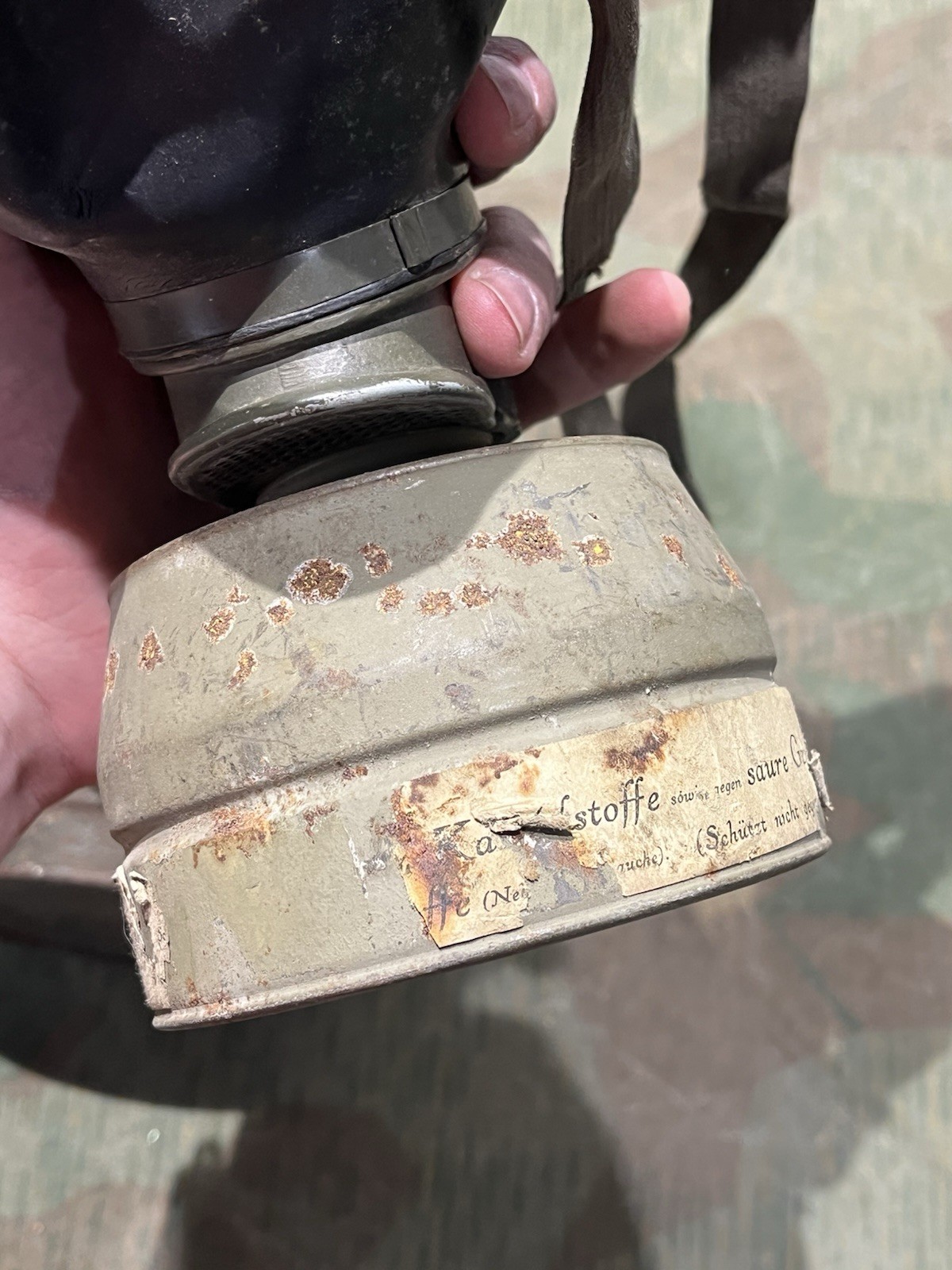 Original WW2 German GM38 Gas Mask, Filter, & Canister Marked AGO 1943 - Image 8