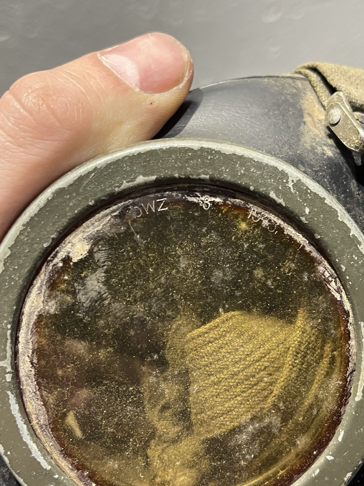 Original WW2 German GM38 Gas Mask, Filter, & Canister Marked AGO 1943 - Image 24
