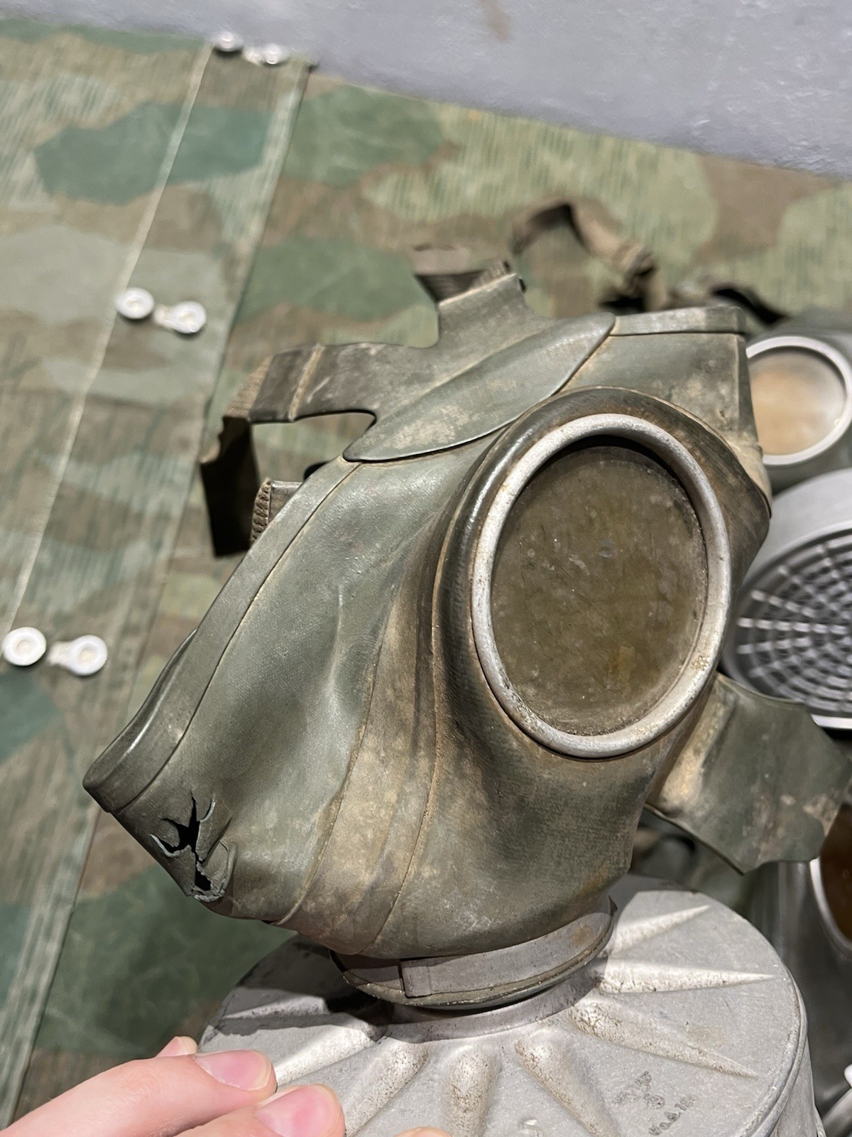 Original WW2 German Luftschutz VM40 Civil Gas Mask and Filter Marked Okay Cond. 1x Only - Image 2
