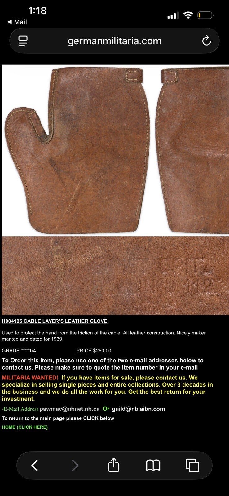 WW2 German Style / Post War FF33 Field Telephone Wire Pulling Leather Gloves - Image 20