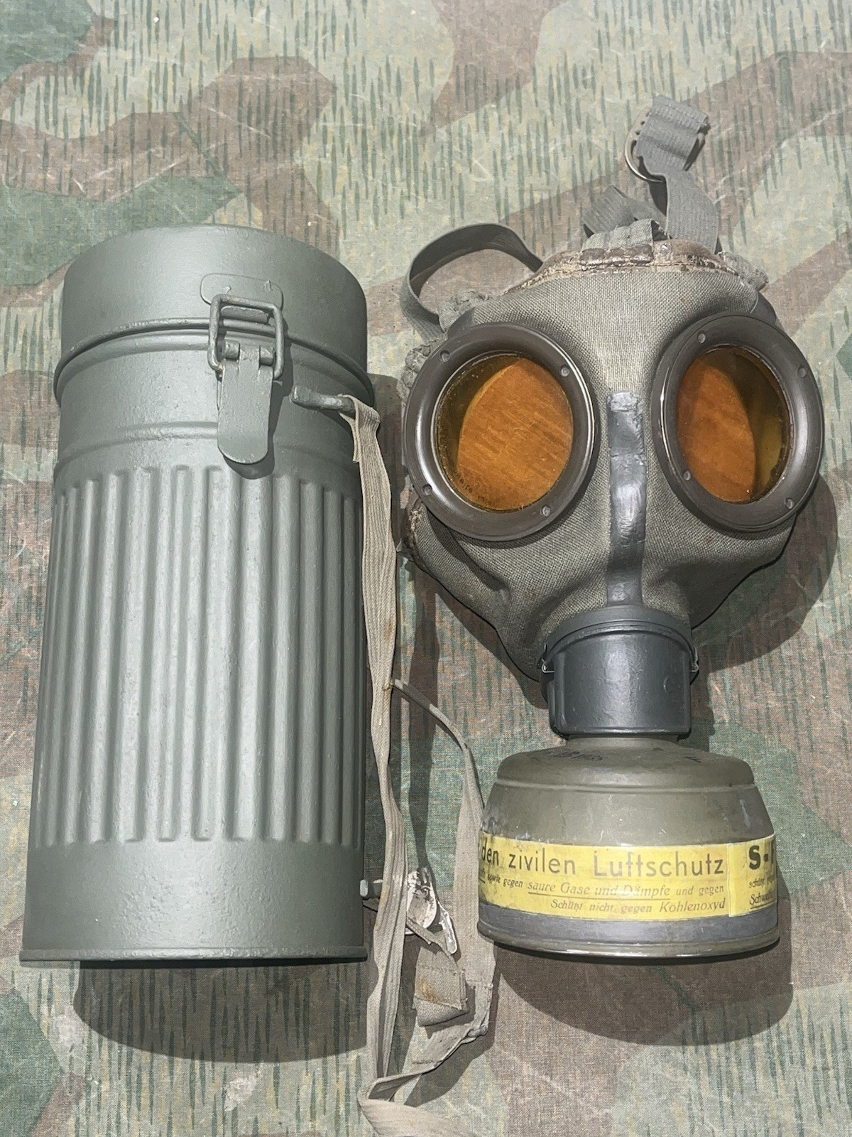Original WW2 German GM30 Gas Mask, Filter, & Canister Marked 1938