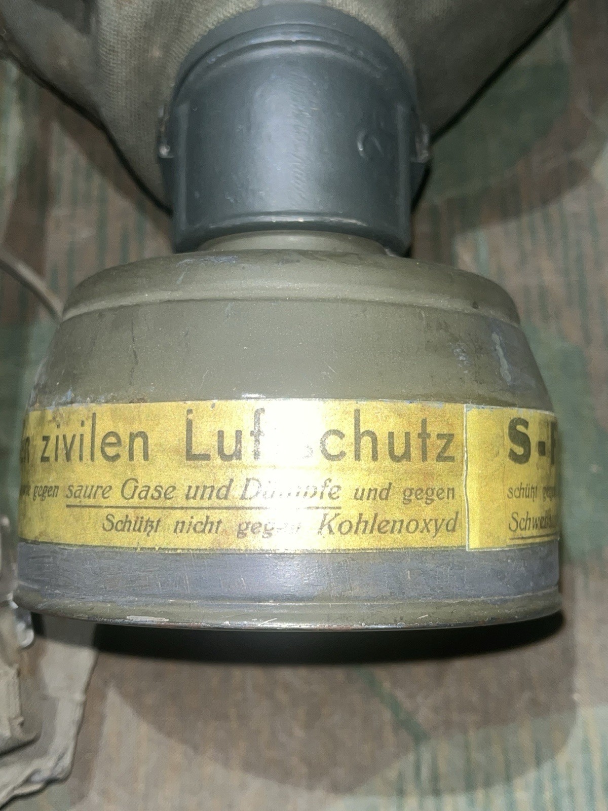 Original WW2 German GM30 Gas Mask, Filter, & Canister Marked 1938 - Image 2