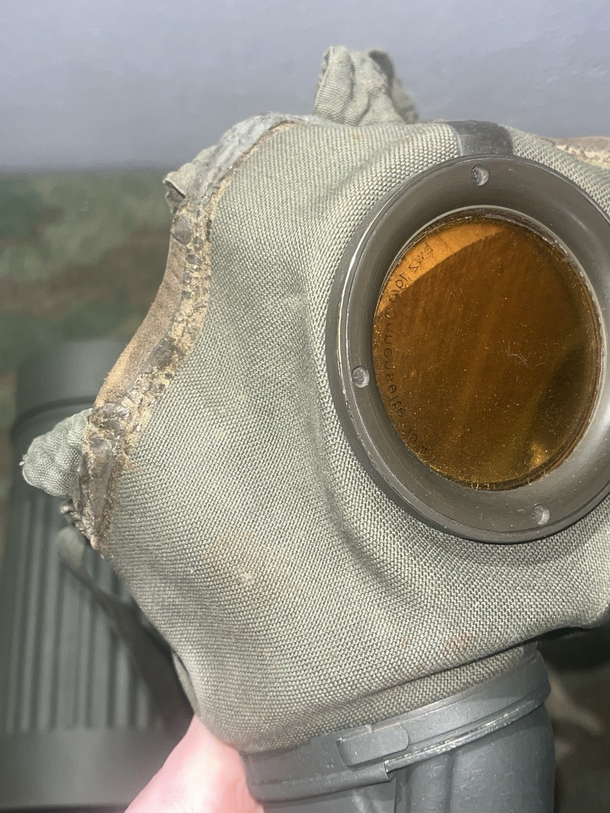 Original WW2 German GM30 Gas Mask, Filter, & Canister Marked 1938 - Image 6
