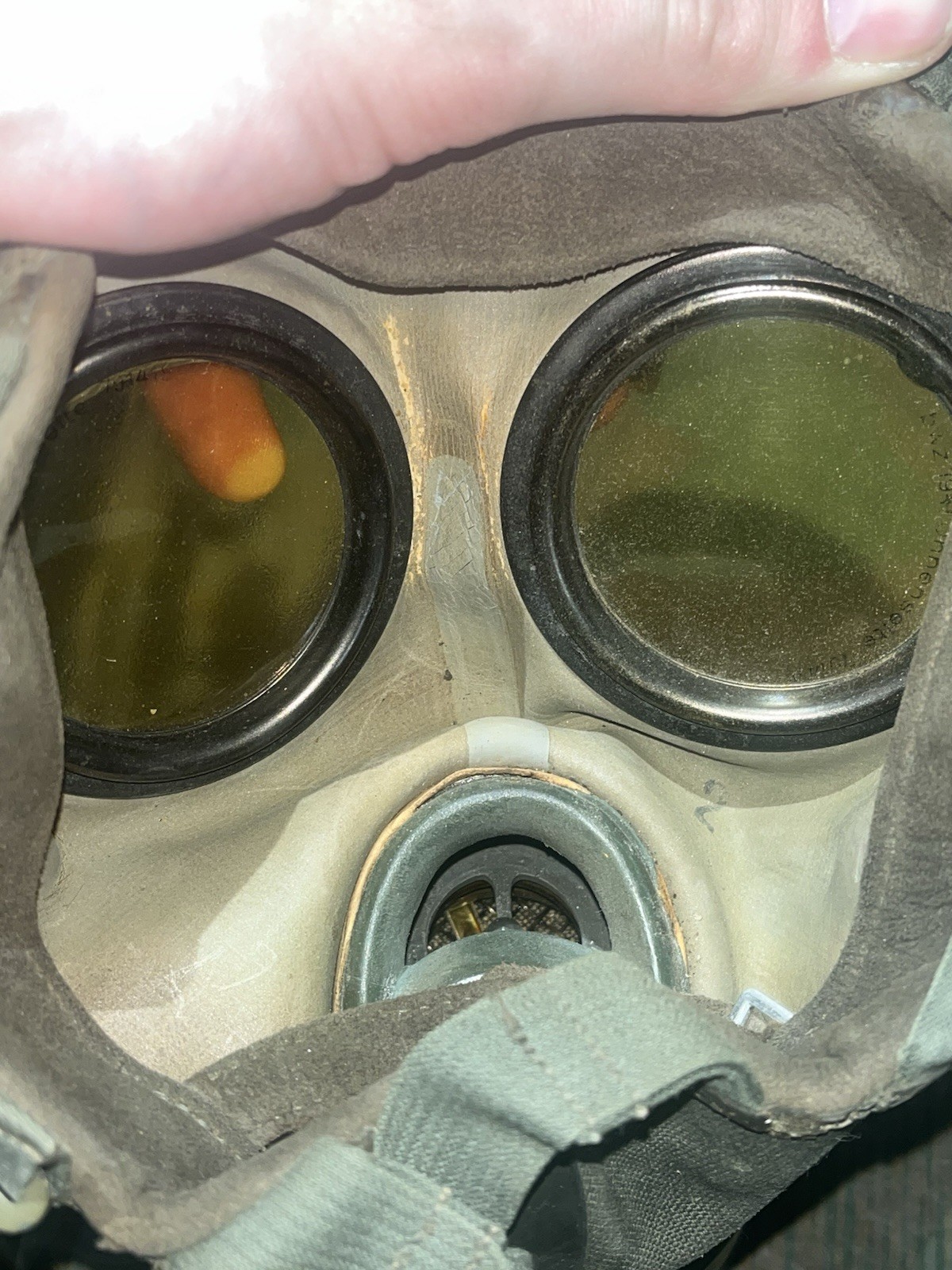 Original WW2 German GM30 Gas Mask, Filter, & Canister Marked 1938 - Image 8