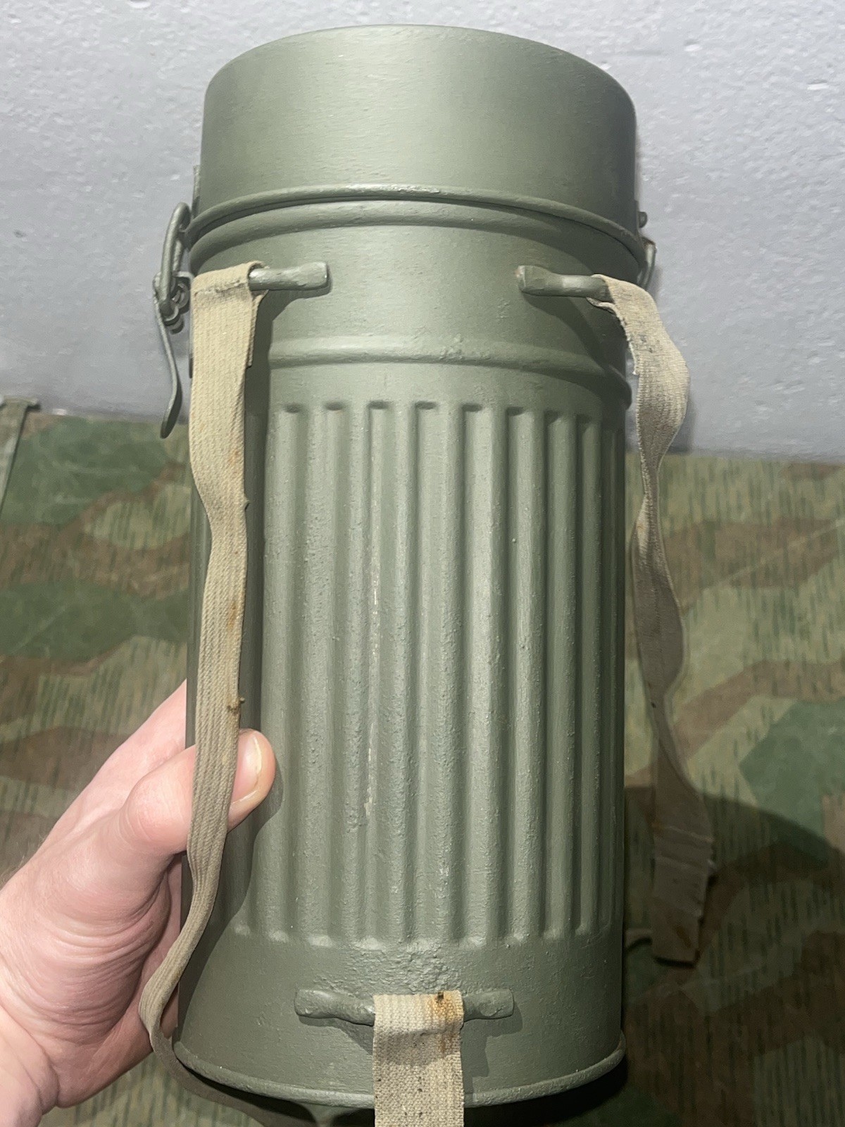 Original WW2 German GM30 Gas Mask, Filter, & Canister Marked 1938 - Image 16