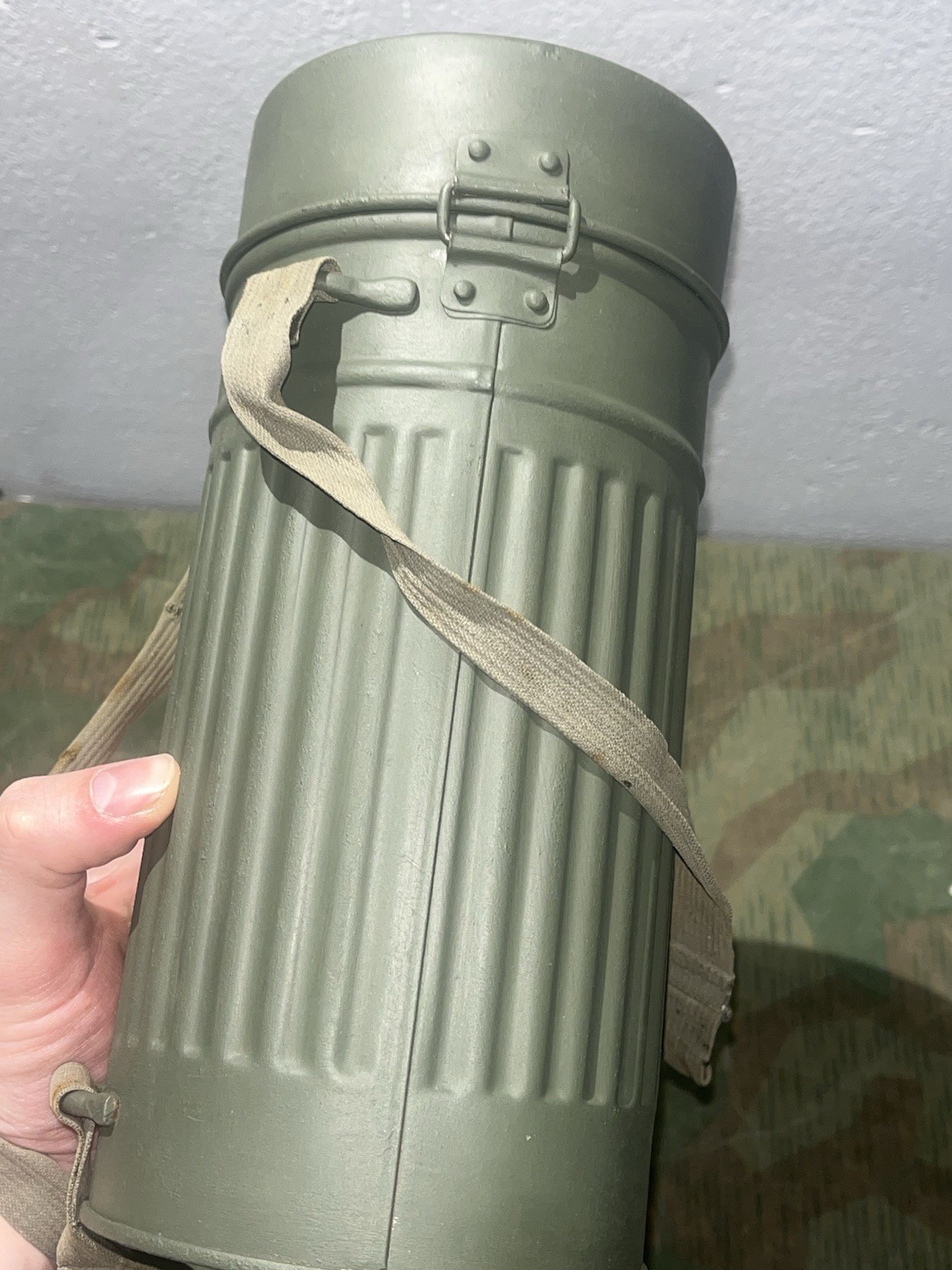 Original WW2 German GM30 Gas Mask, Filter, & Canister Marked 1938 - Image 17