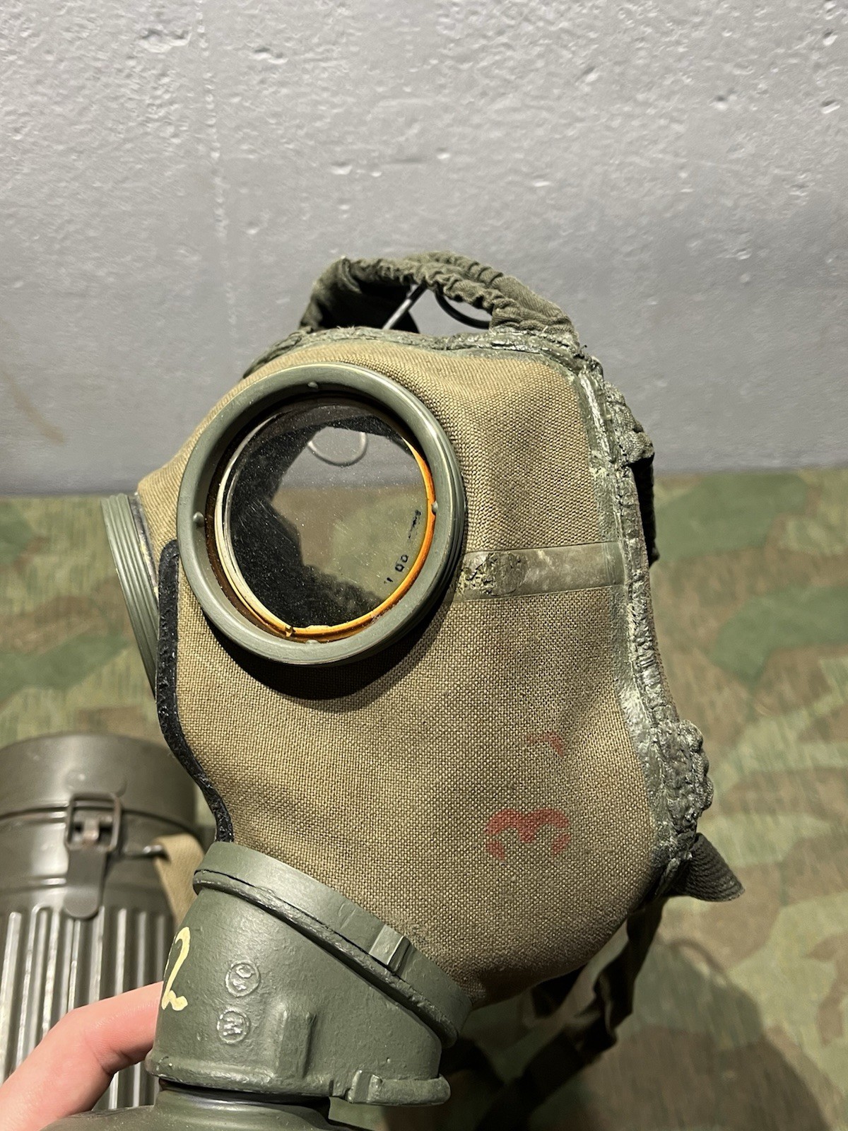 Original WW2 German GM30 Gas Mask, Filter, & Canister Marked Auer - Image 2