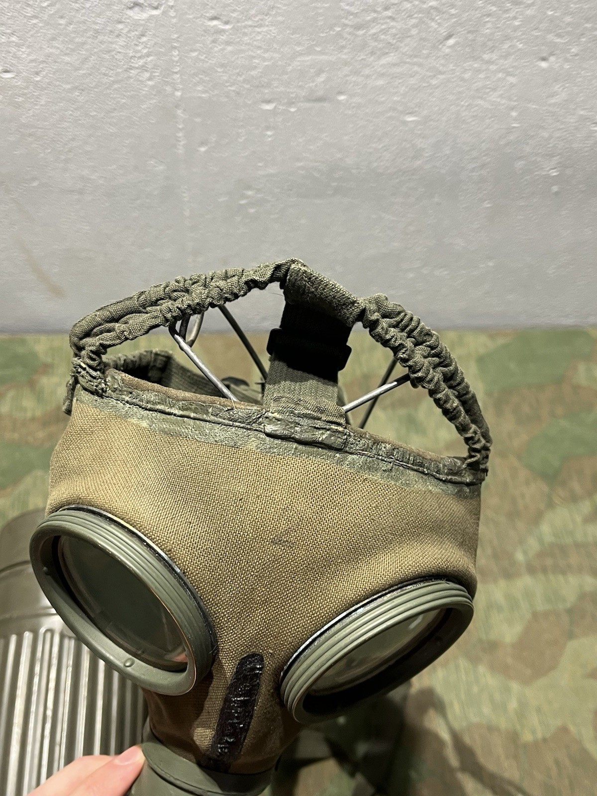 Original WW2 German GM30 Gas Mask, Filter, & Canister Marked Auer - Image 3