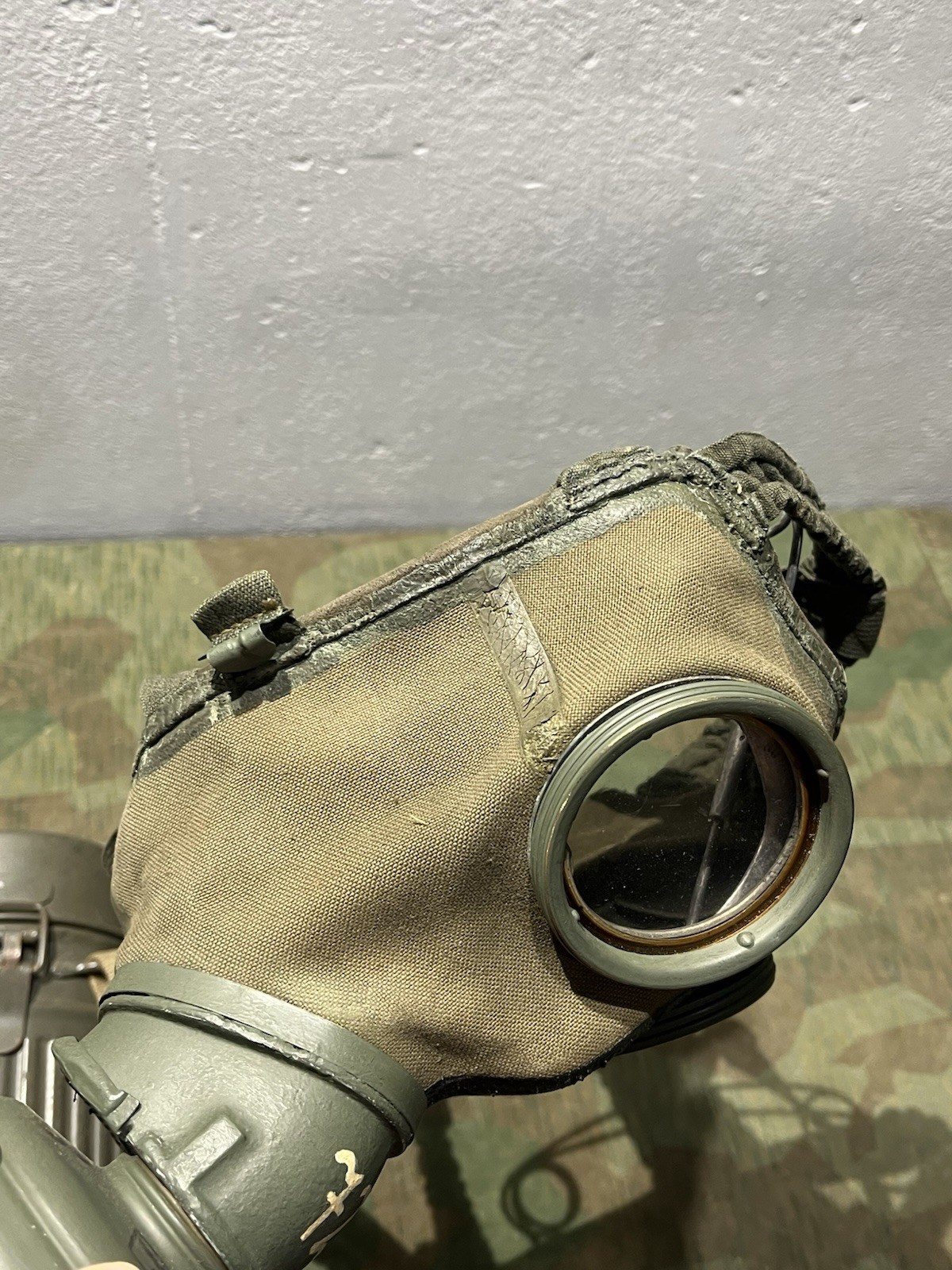 Original WW2 German GM30 Gas Mask, Filter, & Canister Marked Auer - Image 4