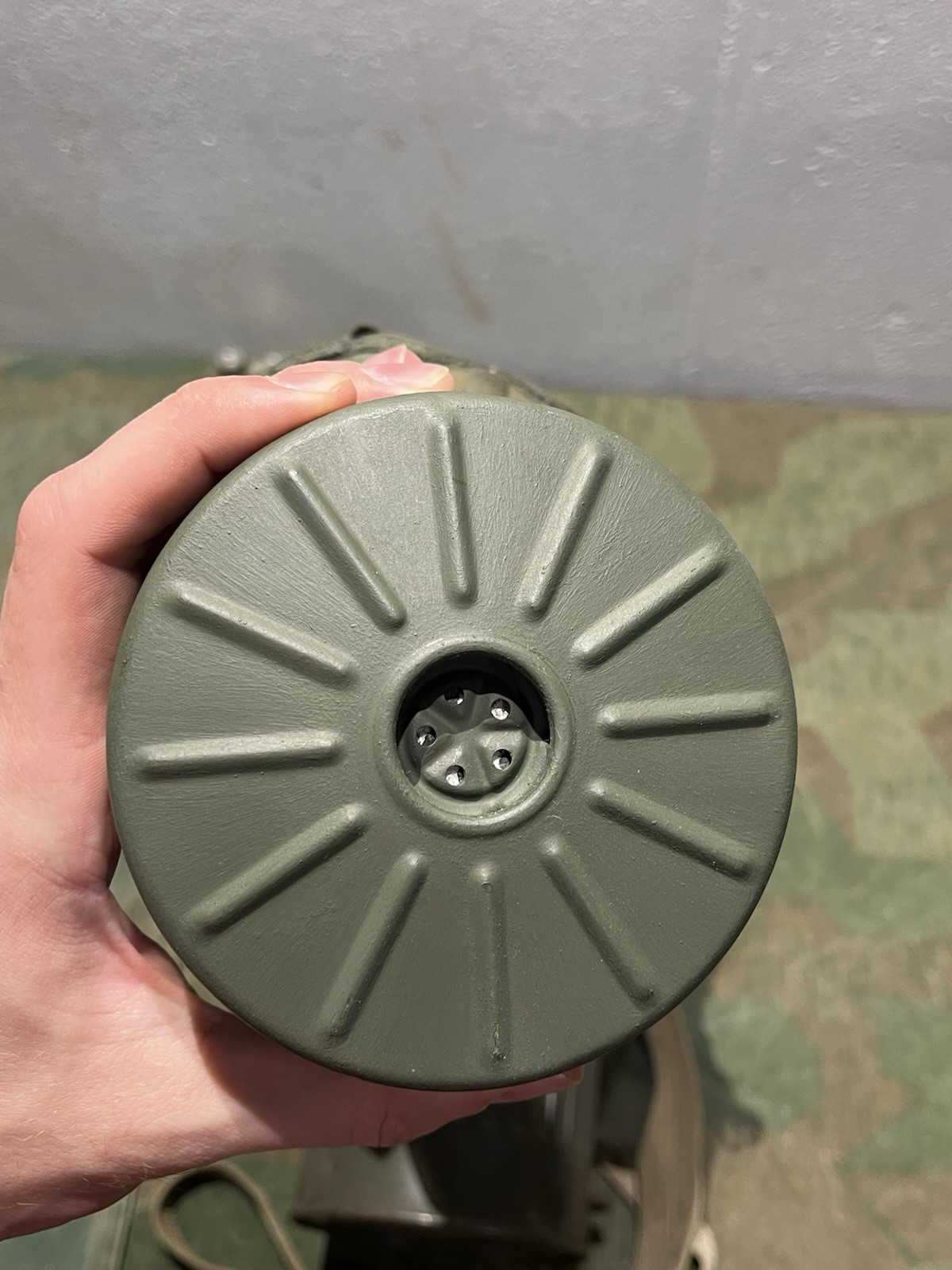 Original WW2 German GM30 Gas Mask, Filter, & Canister Marked Auer - Image 6