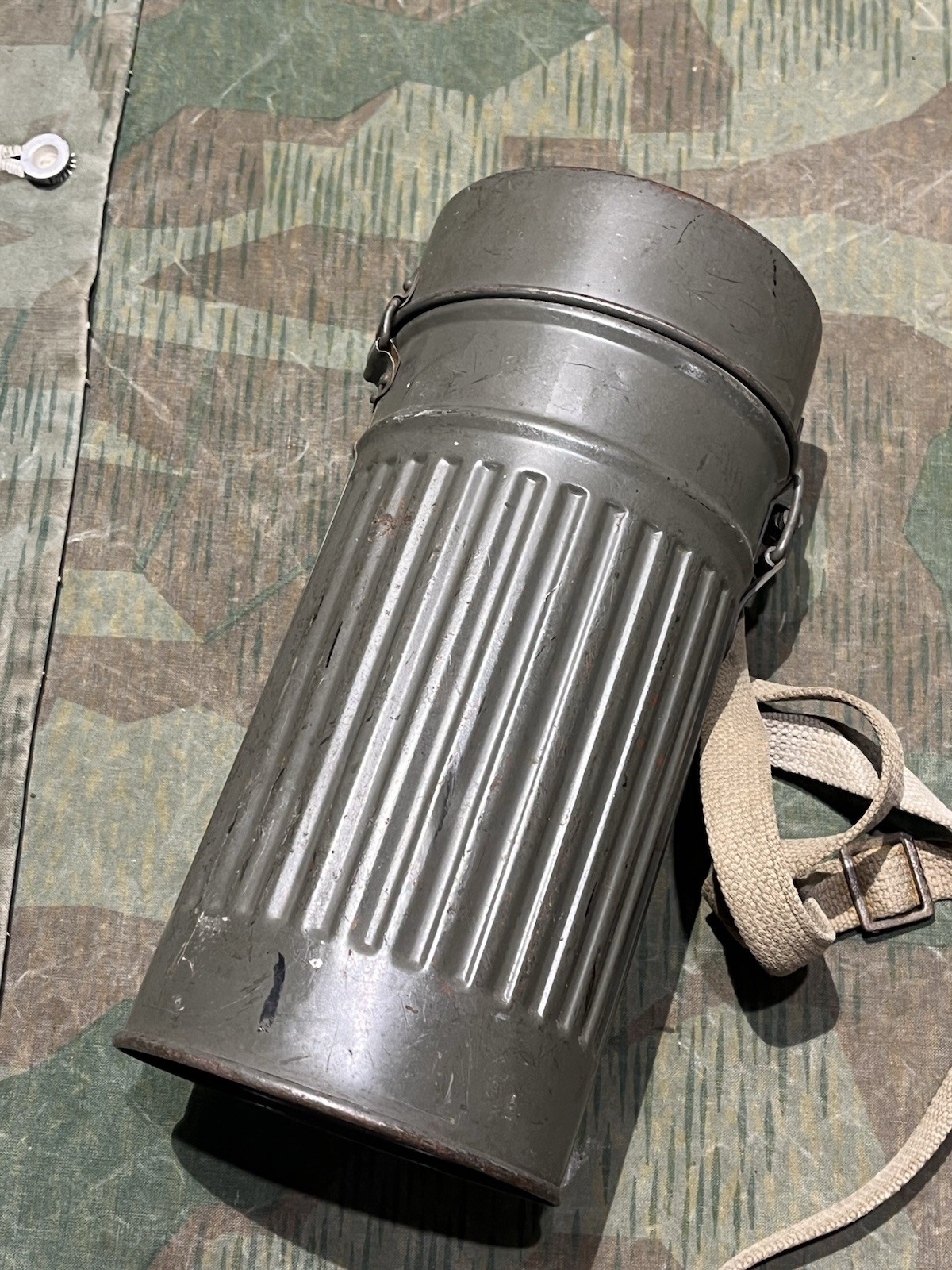 Original WW2 German GM30 Gas Mask, Filter, & Canister Marked Auer - Image 16
