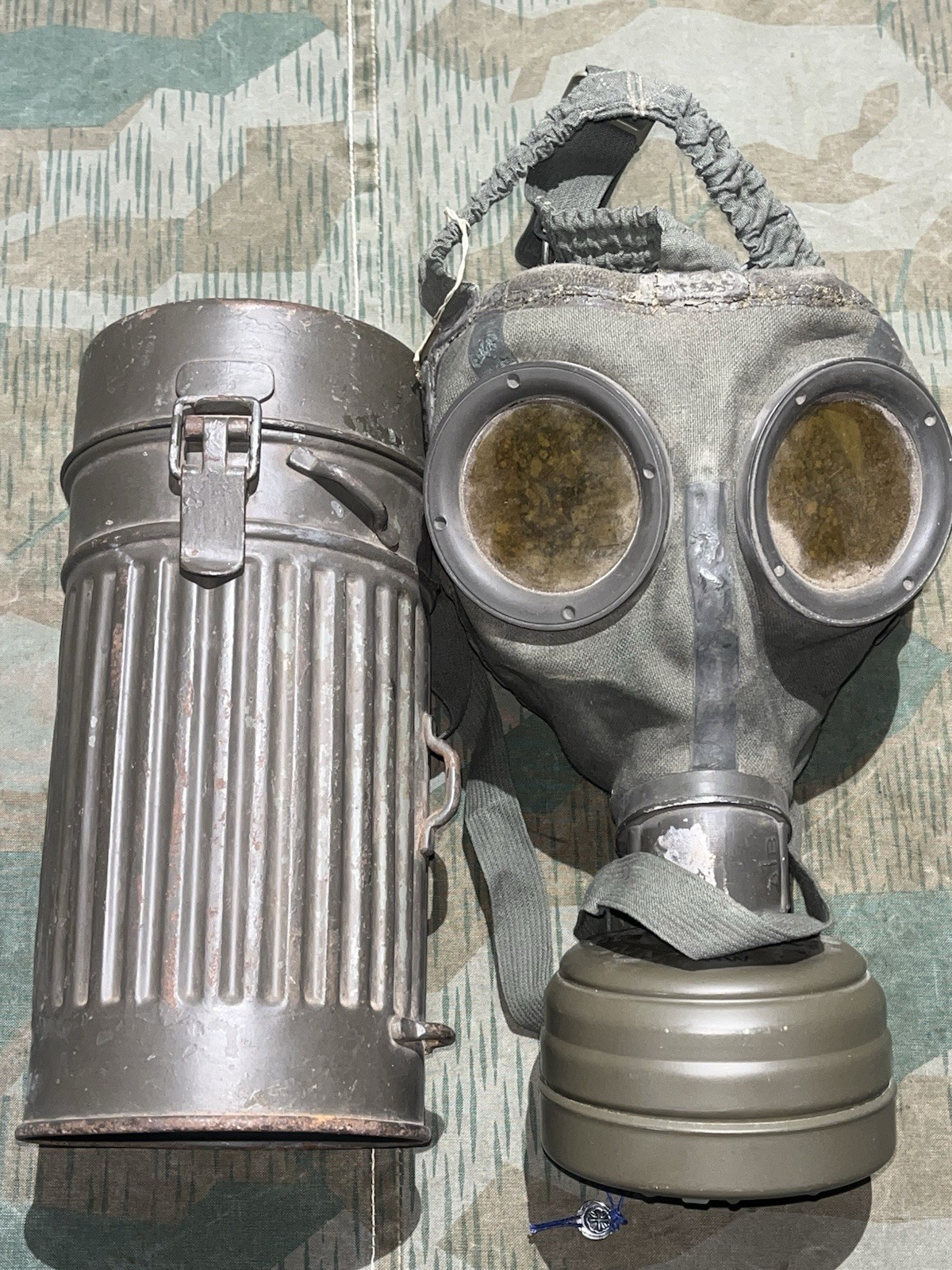 Original WW2 German GM30 Gas Mask, Filter, & Canister Marked JOHNA-G 1934
