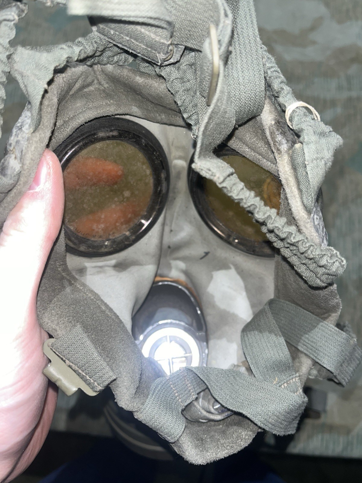 Original WW2 German GM30 Gas Mask, Filter, & Canister Marked JOHNA-G 1934 - Image 18