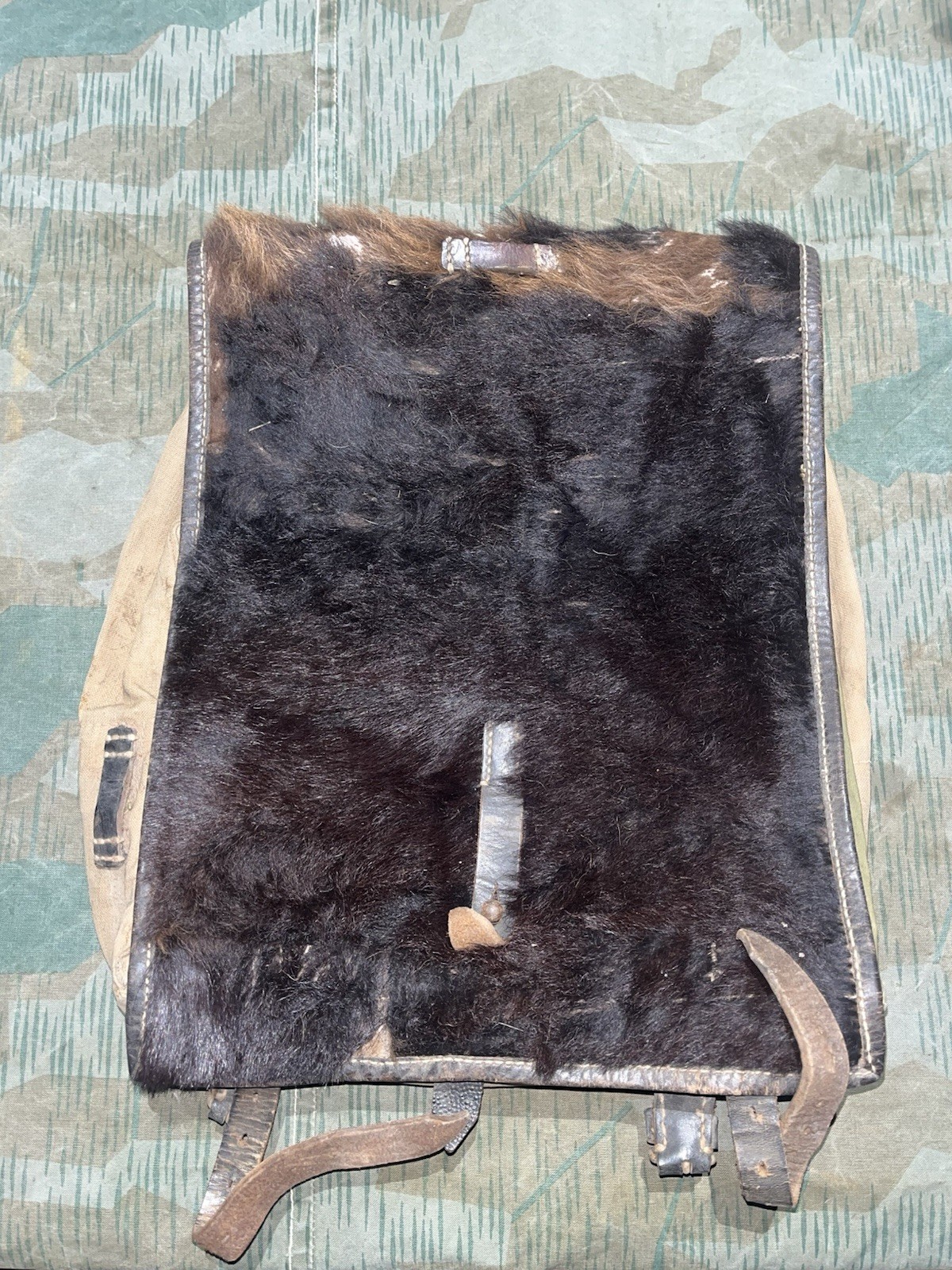 Original WW2 German Uniform M39 Pony Fur Tornister Backpack Marked RB-Nr0561/007