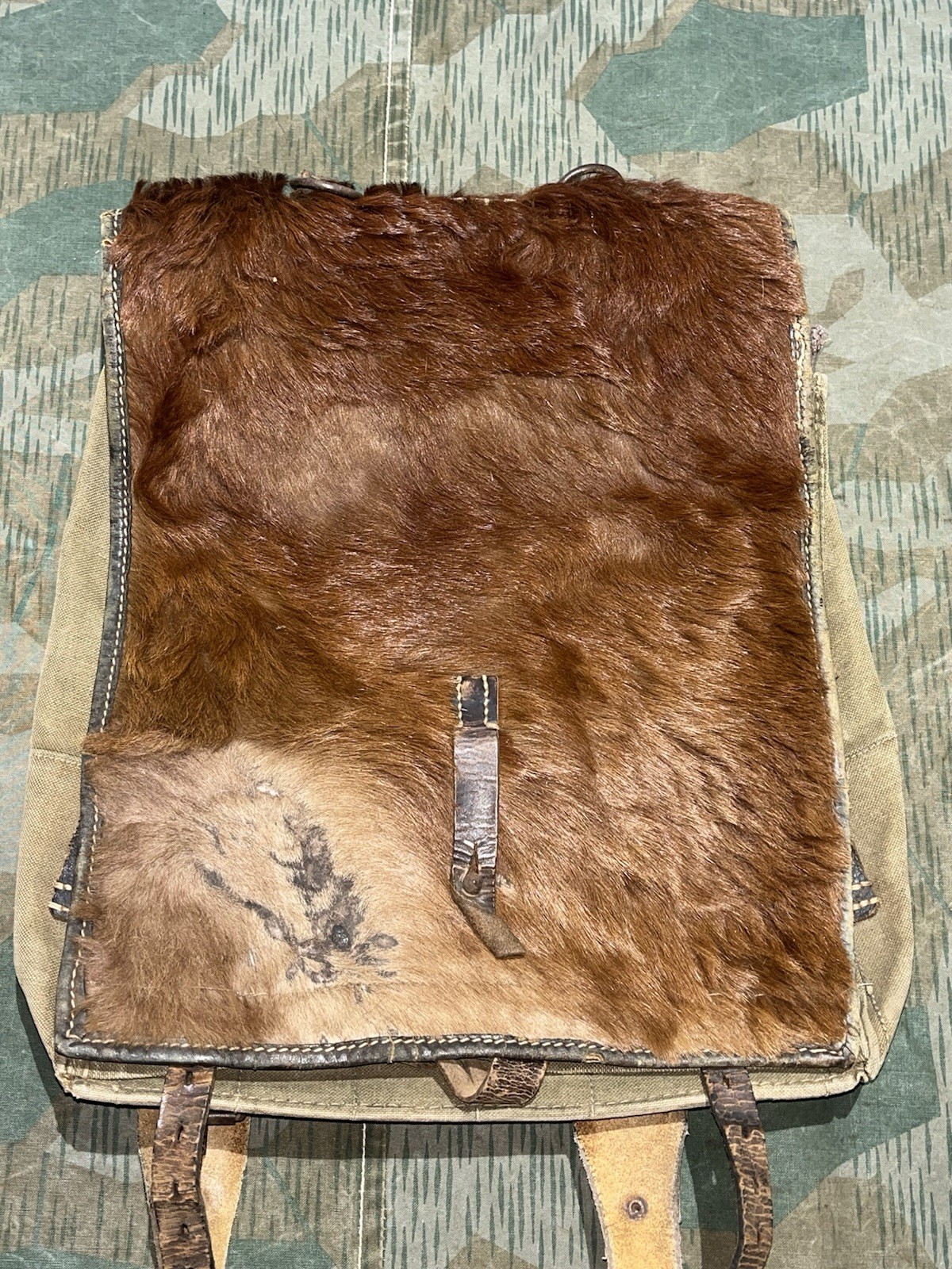 Original WW2 German Uniform M39 Pony Fur Tornister Backpack Marked ayo 42