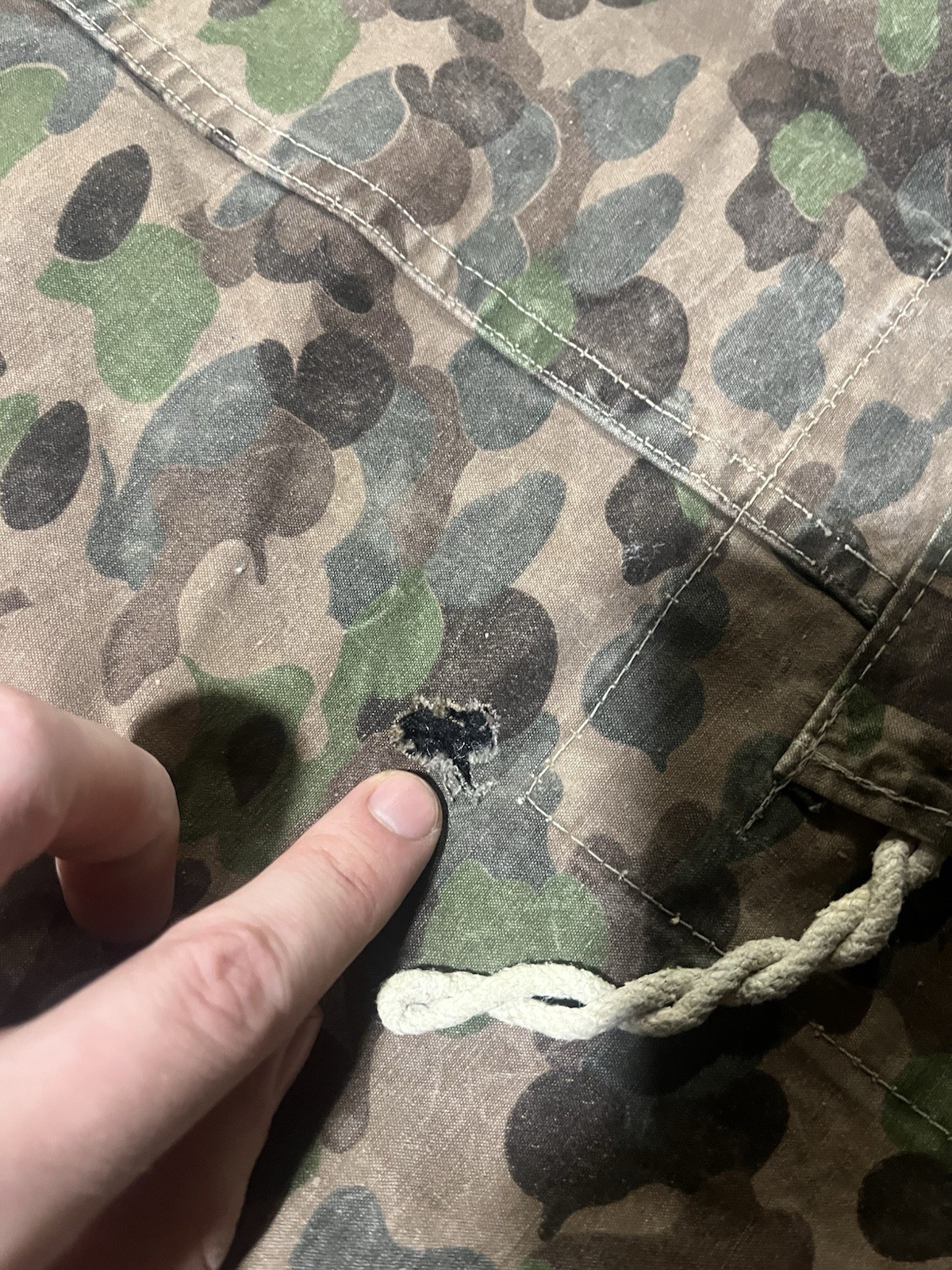 Post WW2 Austrian Pea Dot Camo Reversible Zeltbahn Poncho Tent Original Used - Image 3