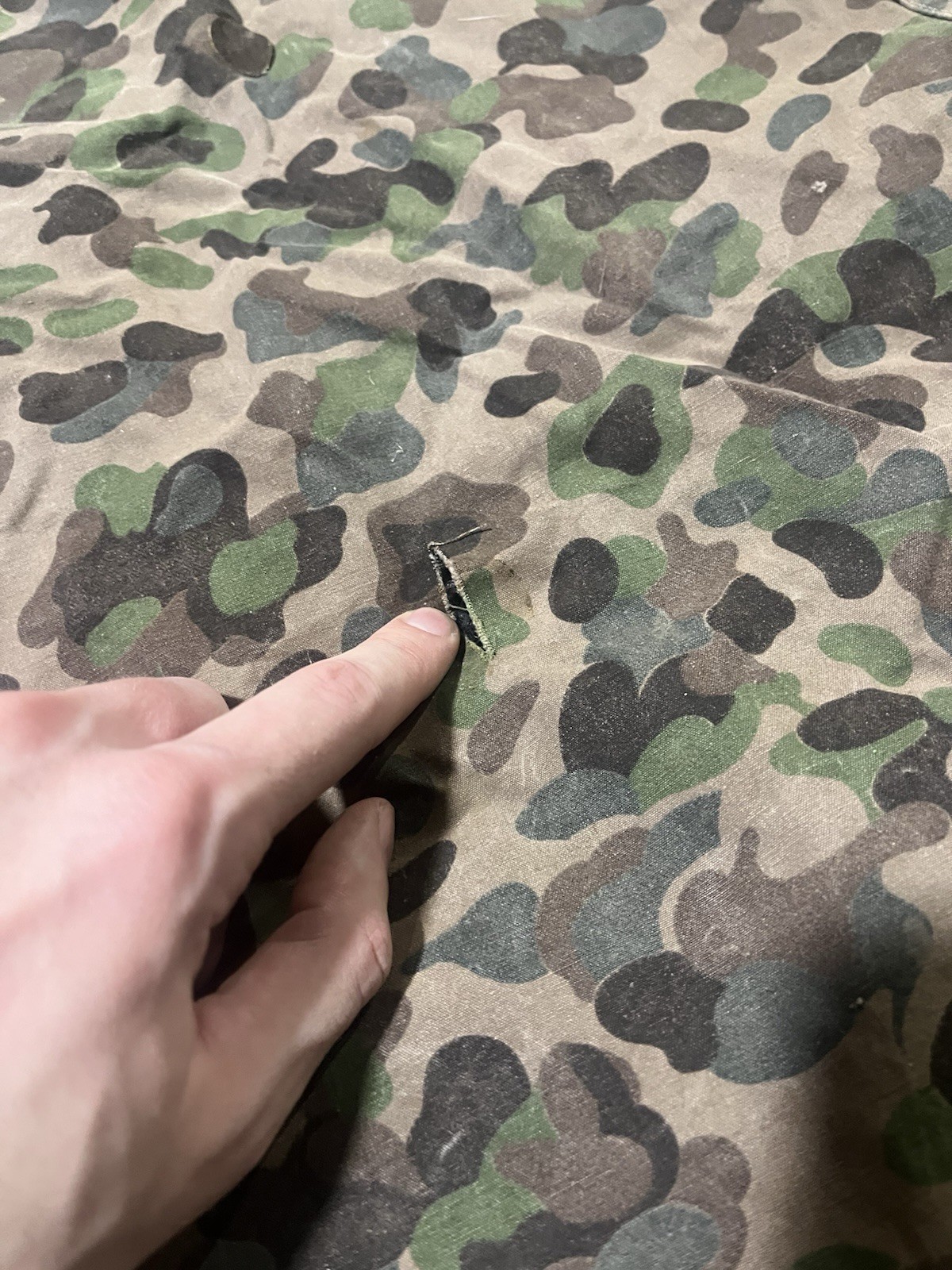 Post WW2 Austrian Pea Dot Camo Reversible Zeltbahn Poncho Tent Original Used - Image 4