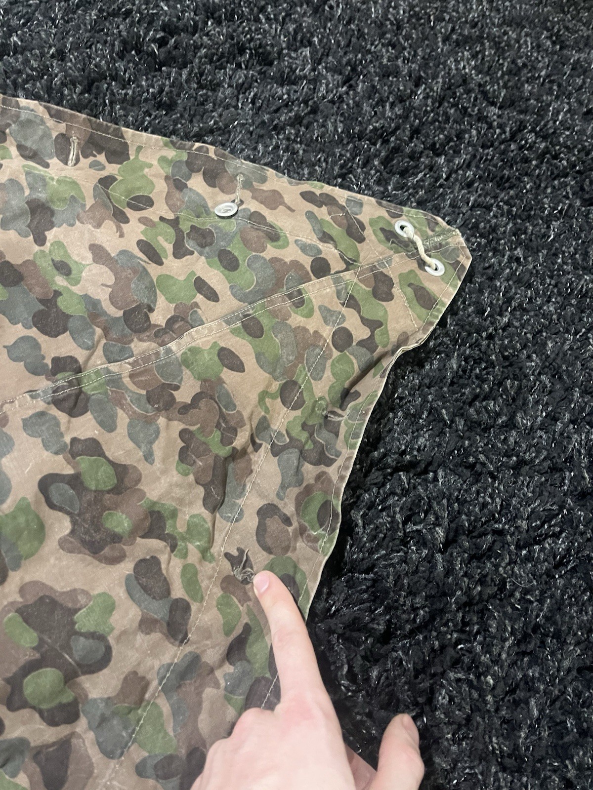 Post WW2 Austrian Pea Dot Camo Reversible Zeltbahn Poncho Tent Original Used - Image 5