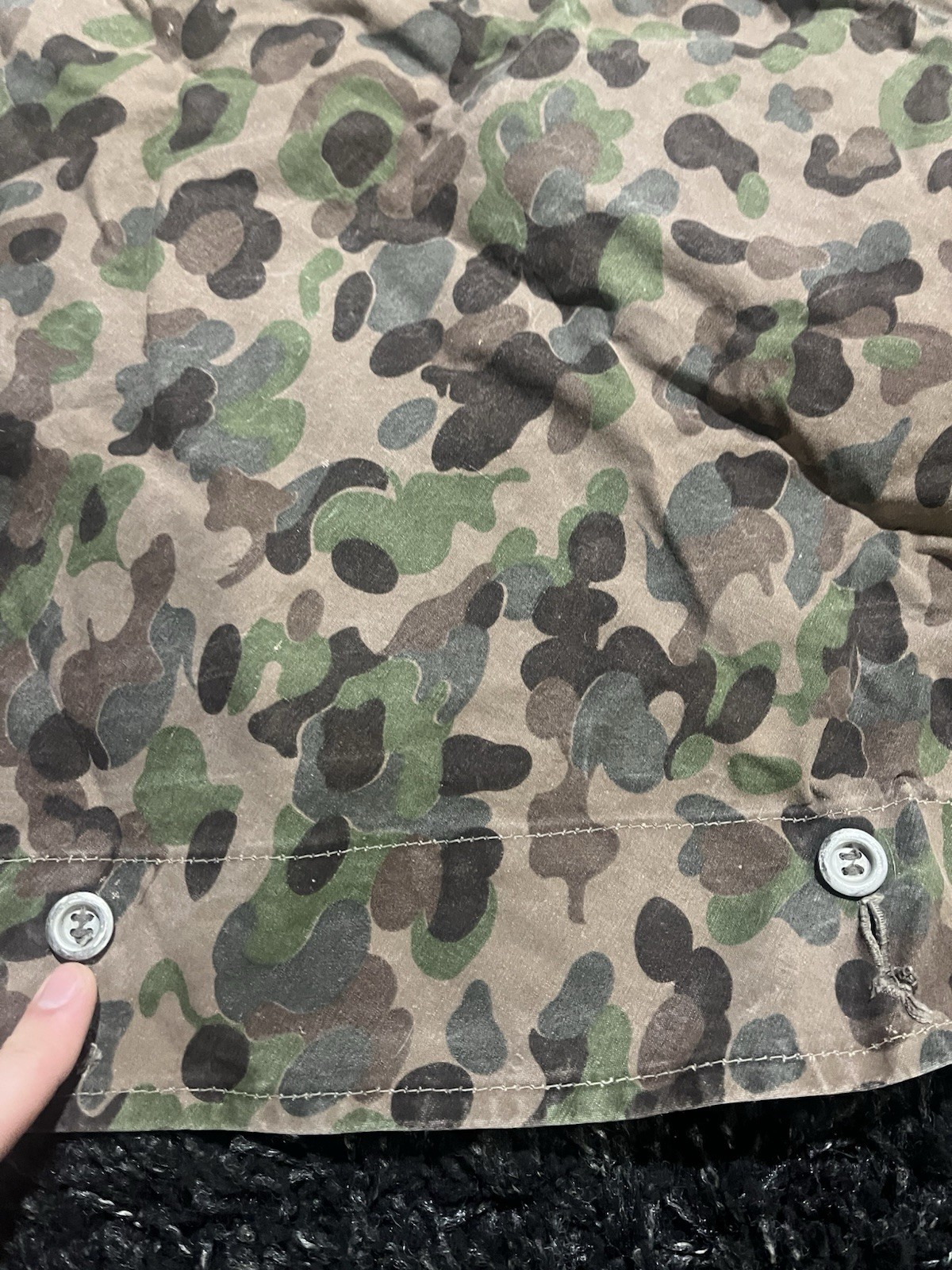 Post WW2 Austrian Pea Dot Camo Reversible Zeltbahn Poncho Tent Original Used - Image 6