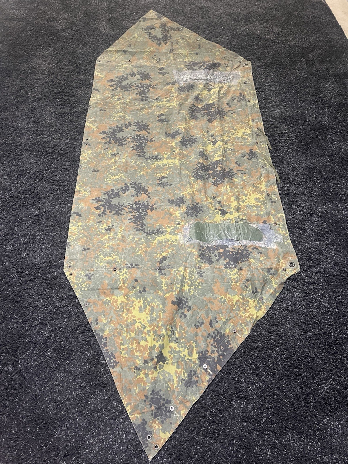 Post WW2 German Bundeswehr Flecktarn Camo Zeltbahn Poncho Tent Original w/ Defect