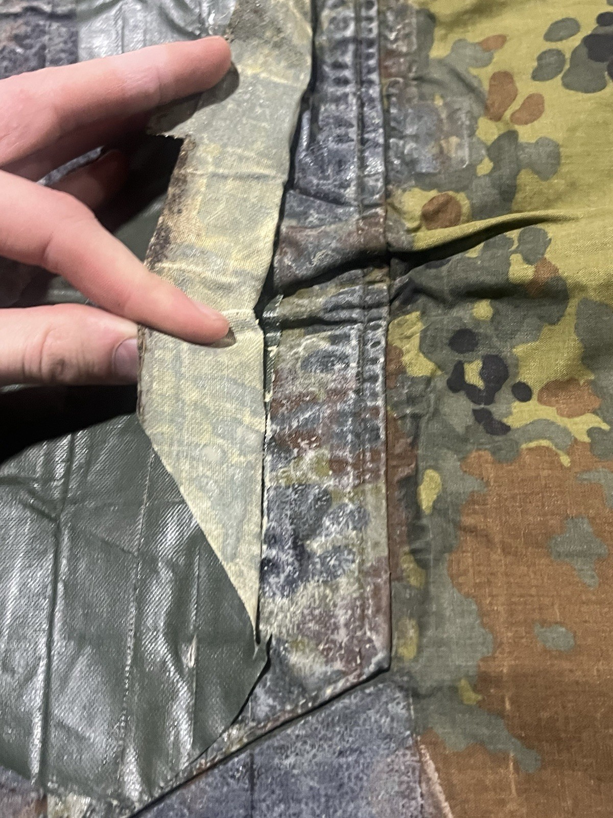 Post WW2 German Bundeswehr Flecktarn Camo Zeltbahn Poncho Tent Original w/ Defect - Image 8